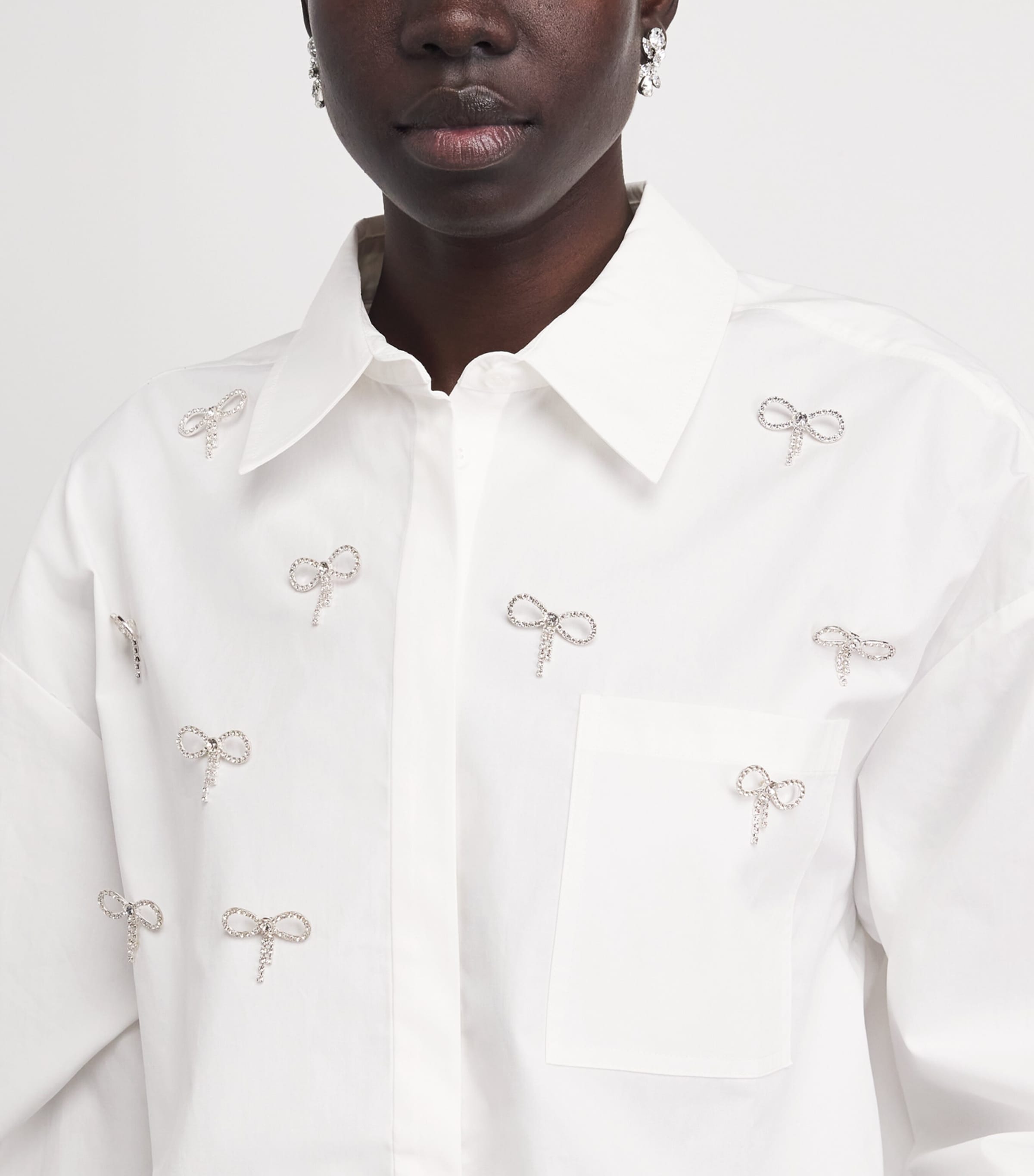 Maje Womens Cotton Bow-Embellished Shirt White Image 3