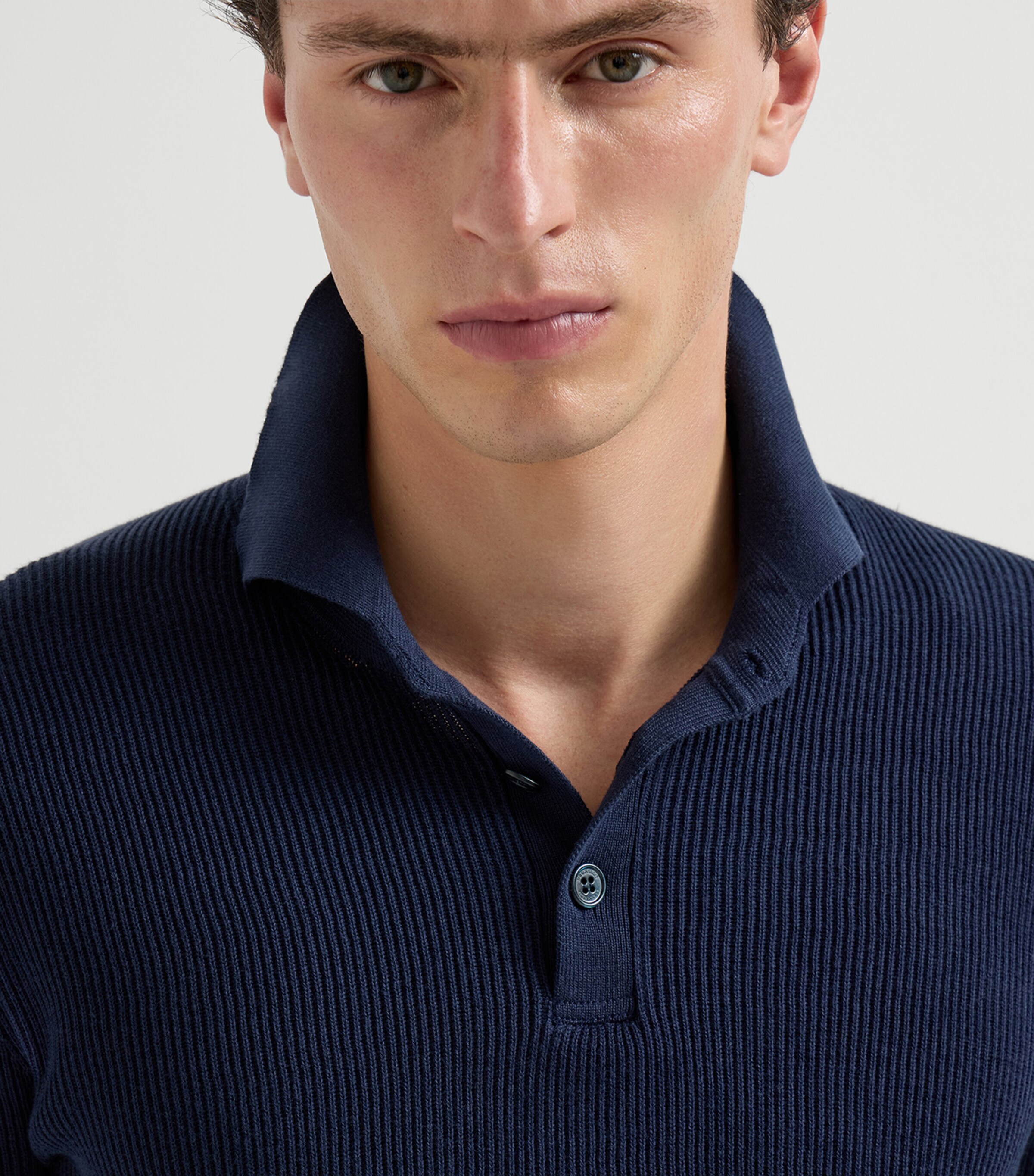 Brunello Cucinelli Mens Cotton Rib-Knit Polo Shirt Image 6