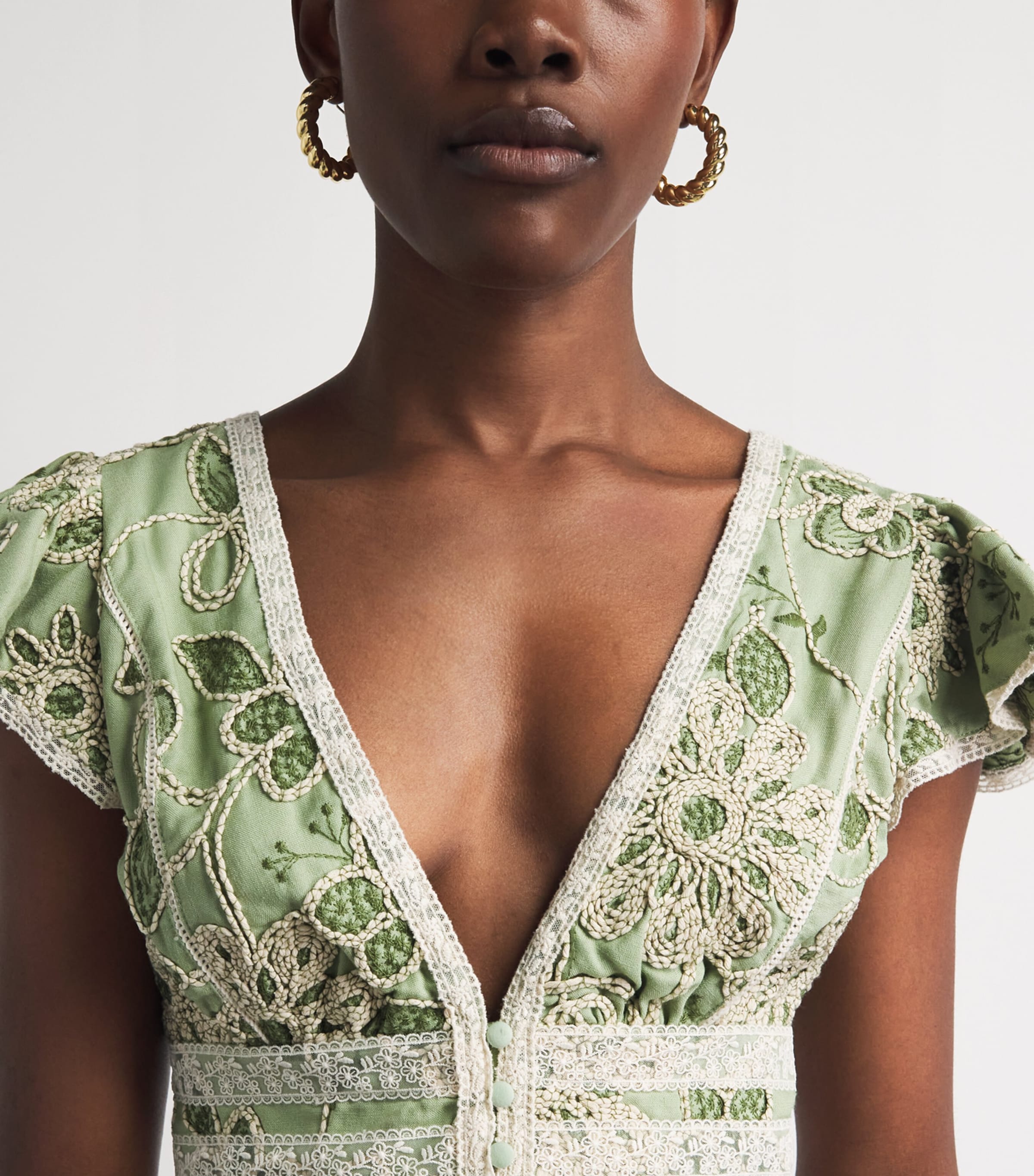Alice+Olivia Womens Embroidered Keeley Blouse Green Lily/oatmeal Image 3