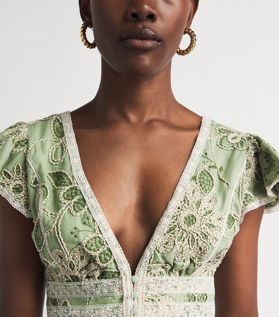 Alice+Olivia Womens Embroidered Keeley Blouse Green Lily/oatmeal Image 3