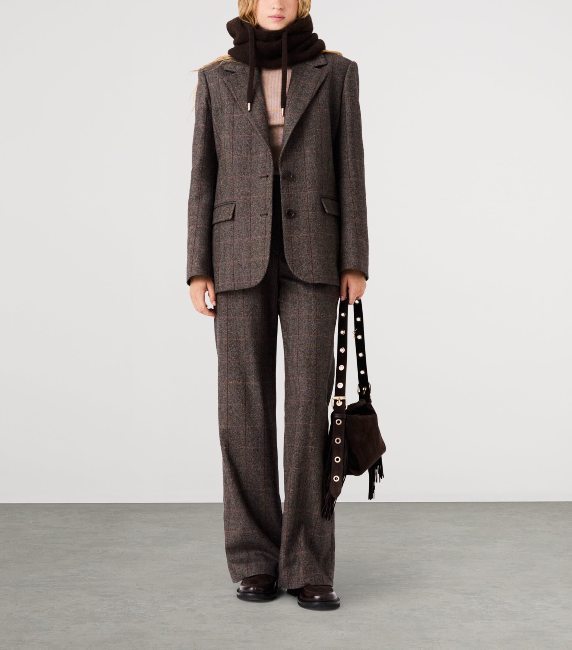 Maje Womens Wool-Blend Belted Blazer Brown Image 2