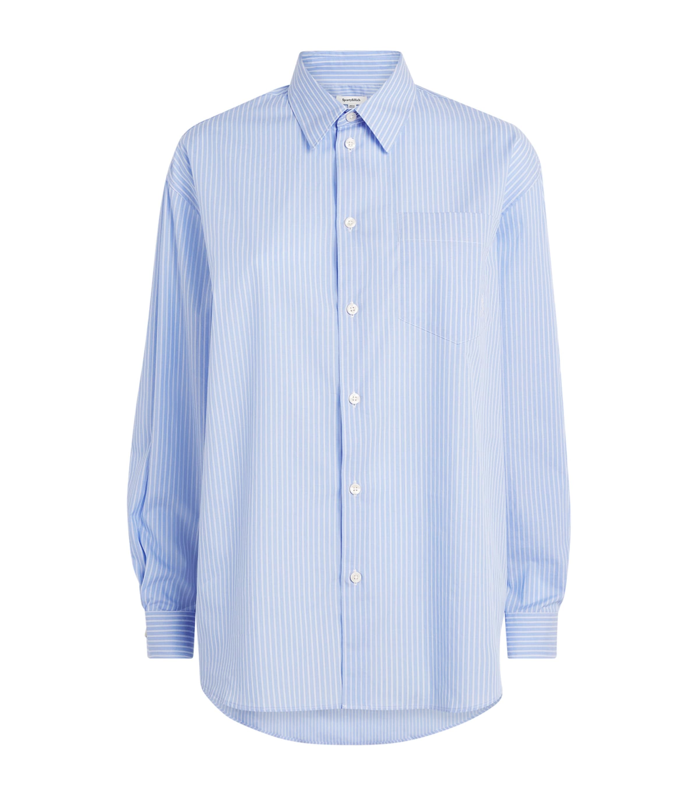 Sporty & Rich Womens Cotton Stripe Oversized Shirt Blue Stripe Image 1