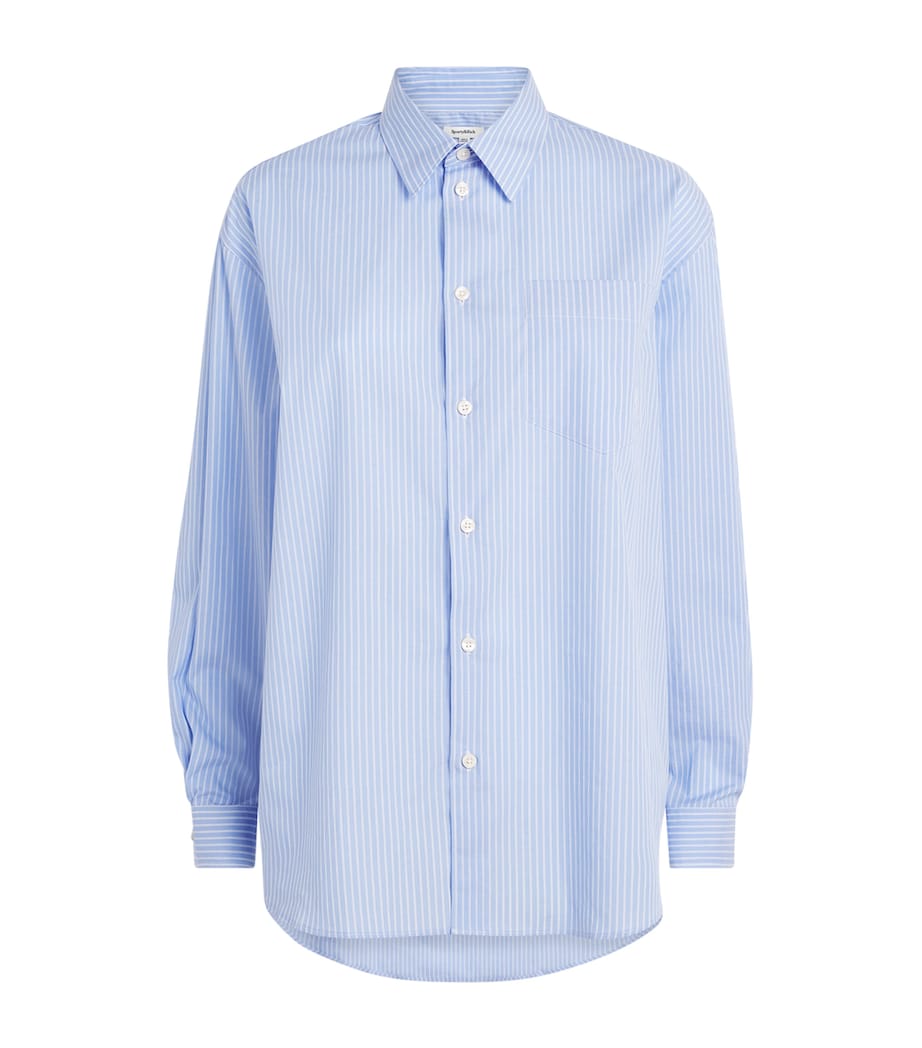 Sporty & Rich Womens Cotton Stripe Oversized Shirt Blue Stripe Image 1