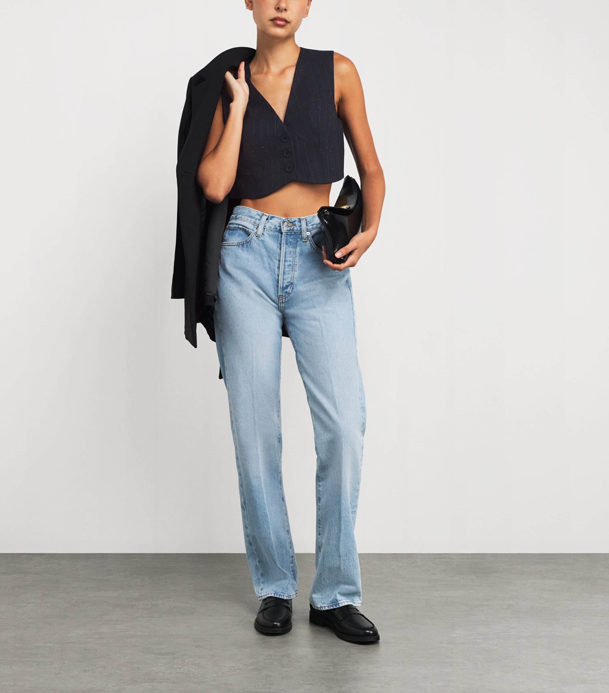 Rhinestone-Embellished Stripe Waistcoat NAVY BLUE Image 2