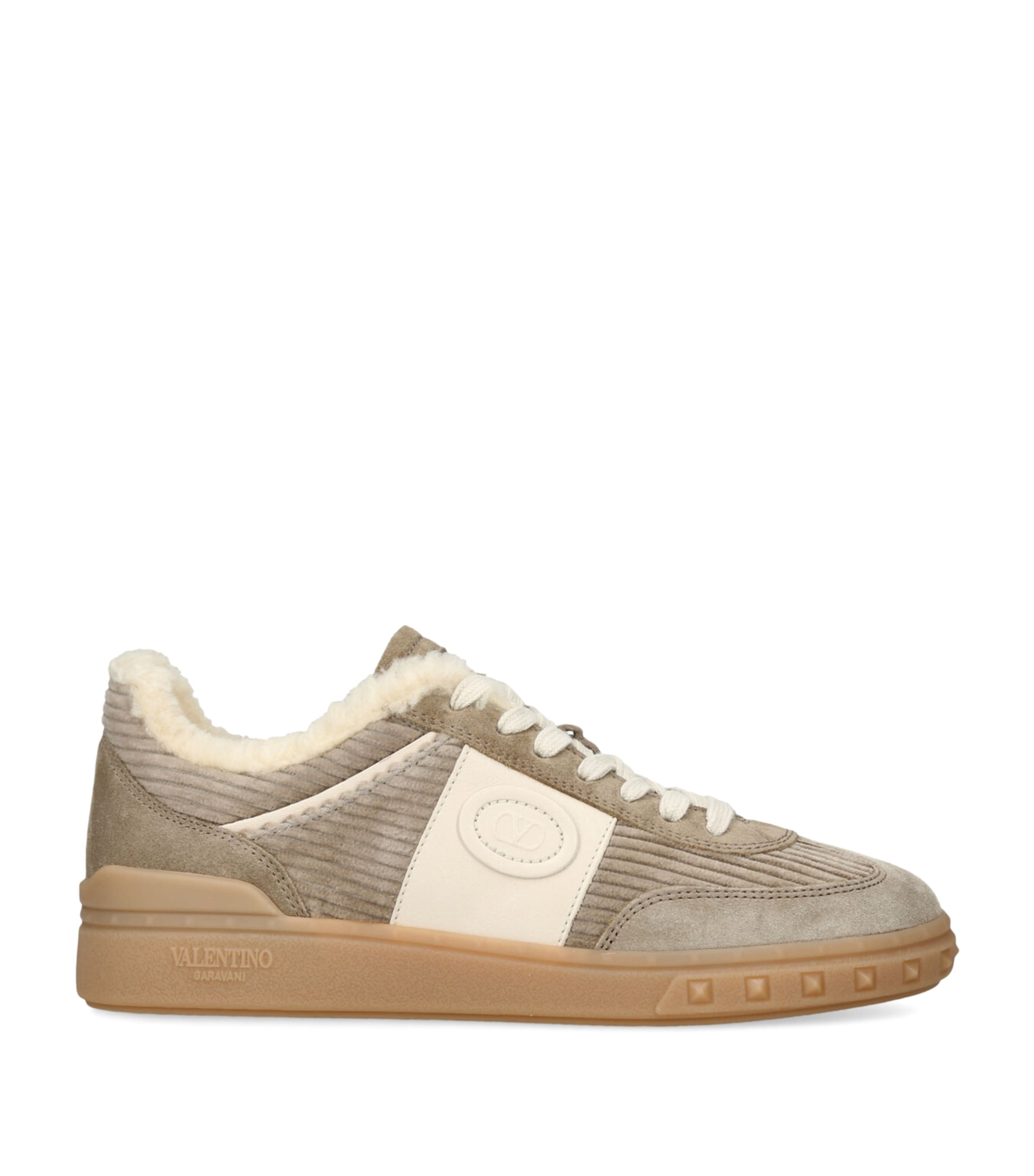 Valentino Upvillage Corduroy-panel Shearling Sneakers In Multi