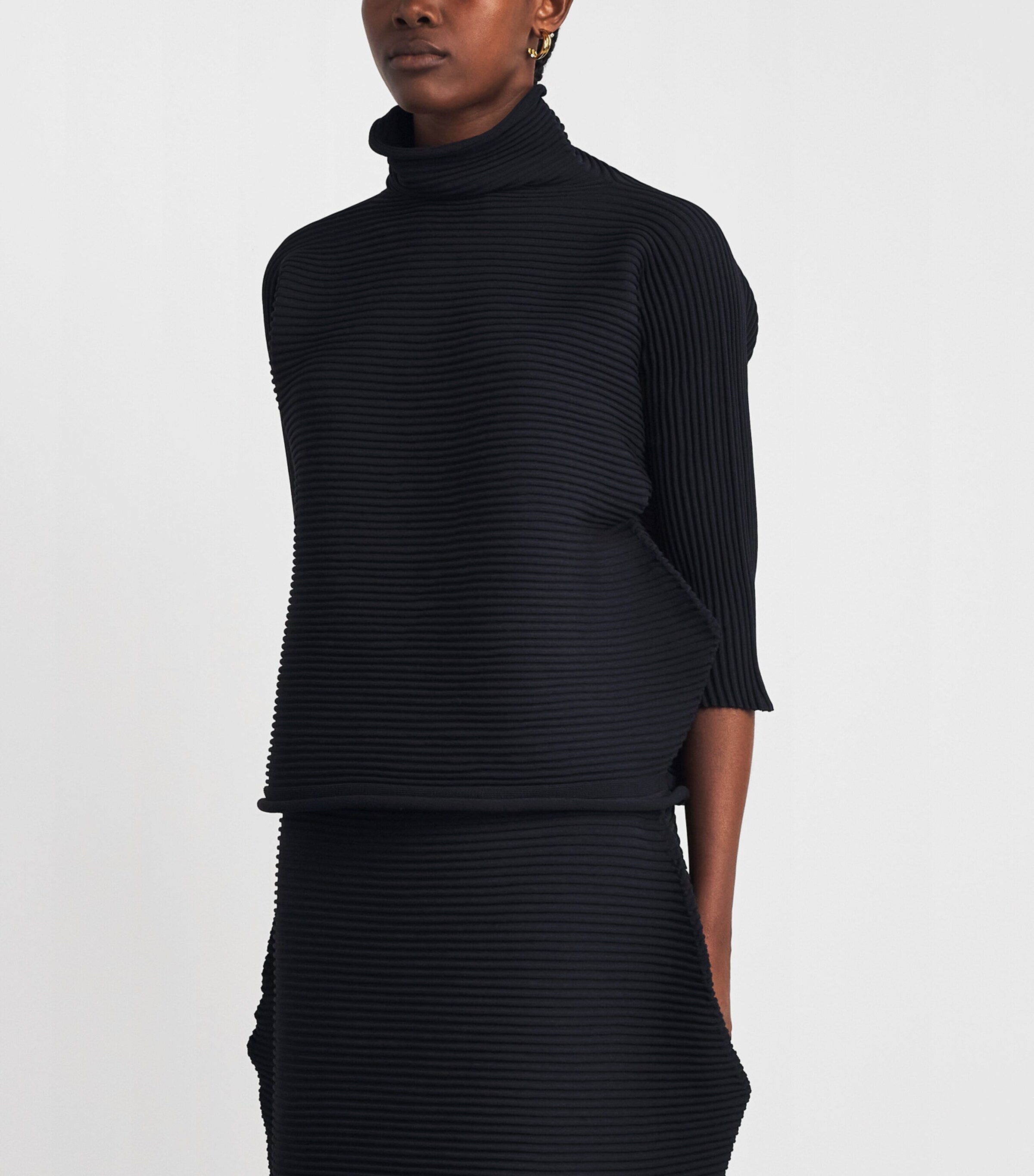 Pleats Please Issey Miyake Black Zigzag-Knit High-Neck Sweater