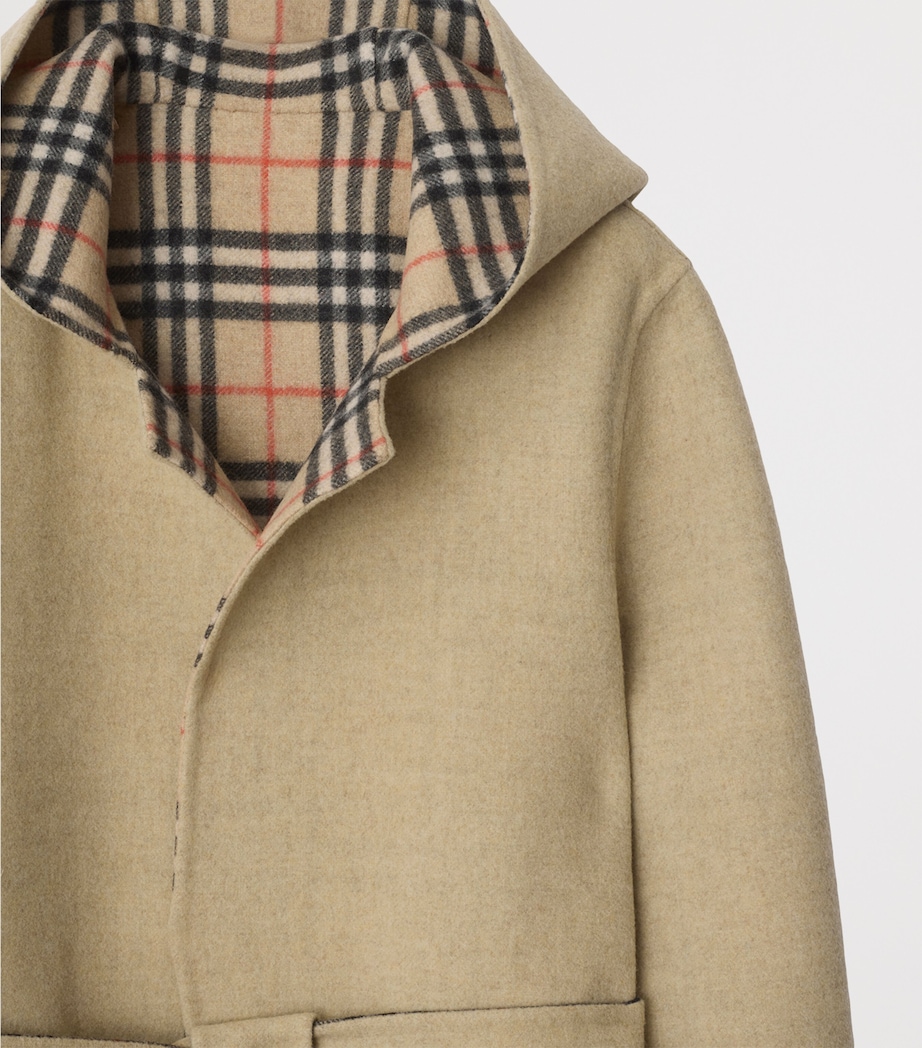 Wool  Reversible Hooded Wrap Coat SAND IP CHECK Image 7