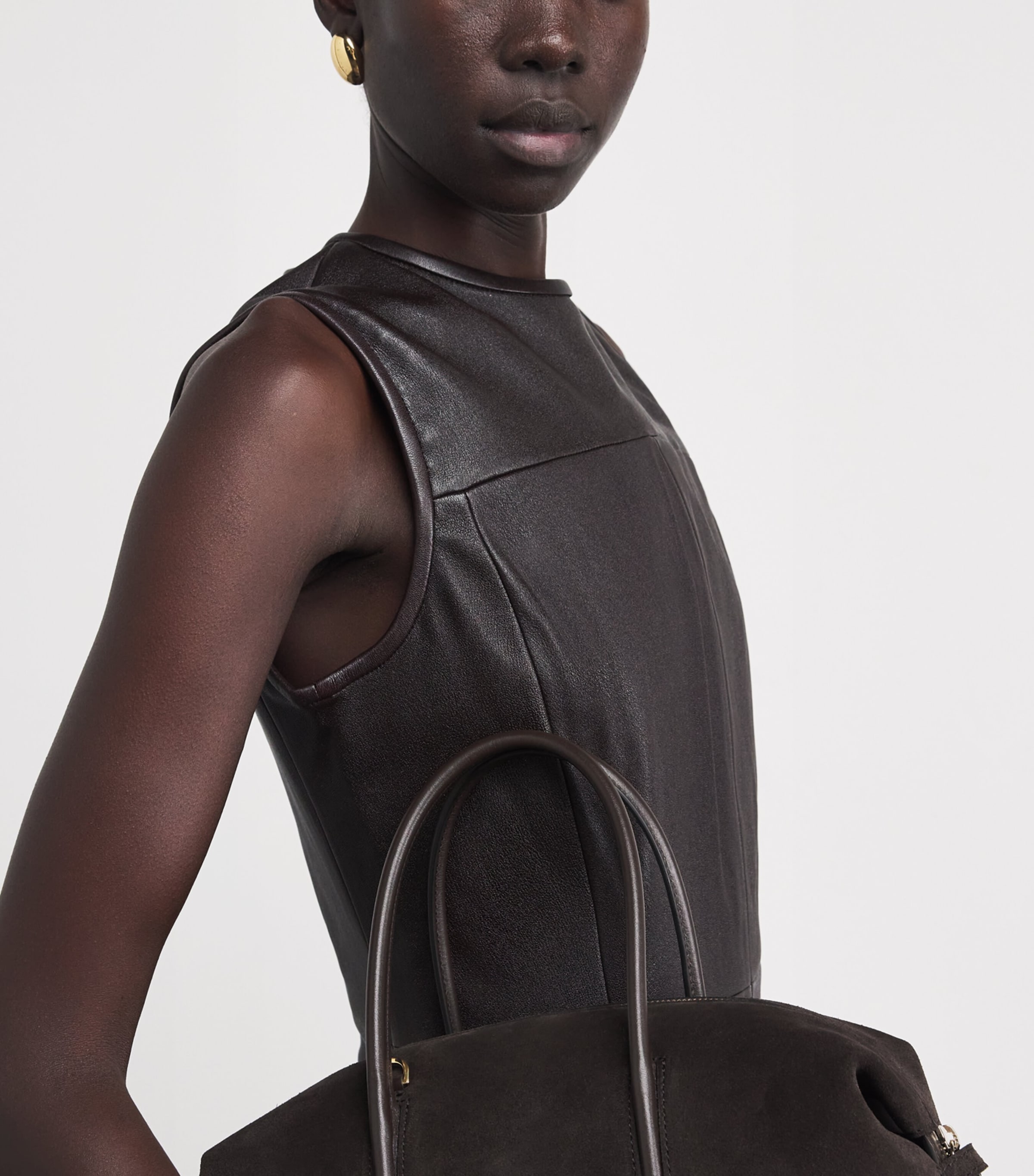 Lambskin Panelled Mini Dress 2P5-PLUM BROWN Image 4