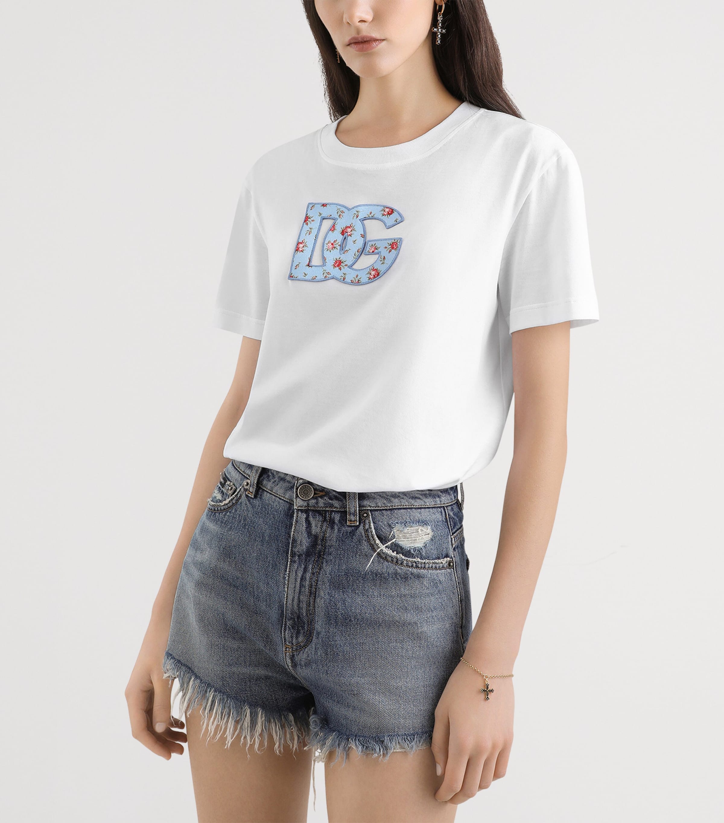Dolce&Gabbana Womens Cotton DG Millennials Appliqué T-Shirt Opti Image 4