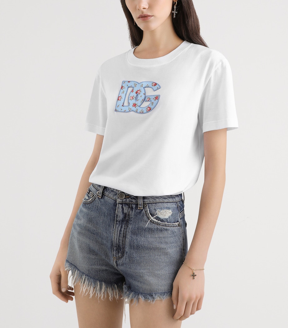Dolce&Gabbana Womens Cotton DG Millennials Appliqué T-Shirt Opti Image 4