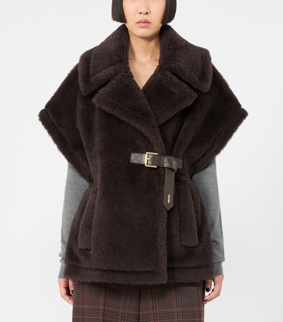 Max Mara Womens Faux Fur Belted Cape Brown Image 3