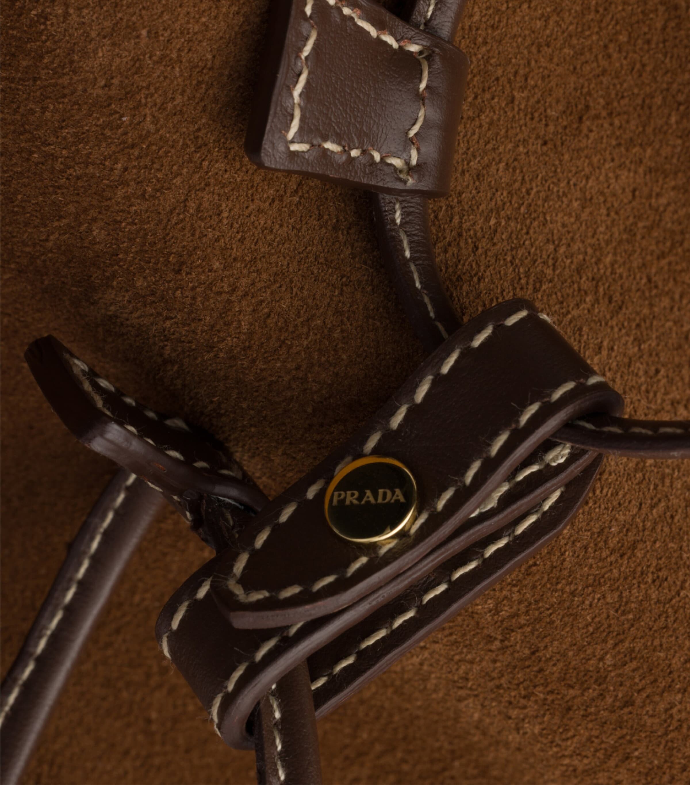 Prada Suede Drawstring Wish Pouch Brown Image 2