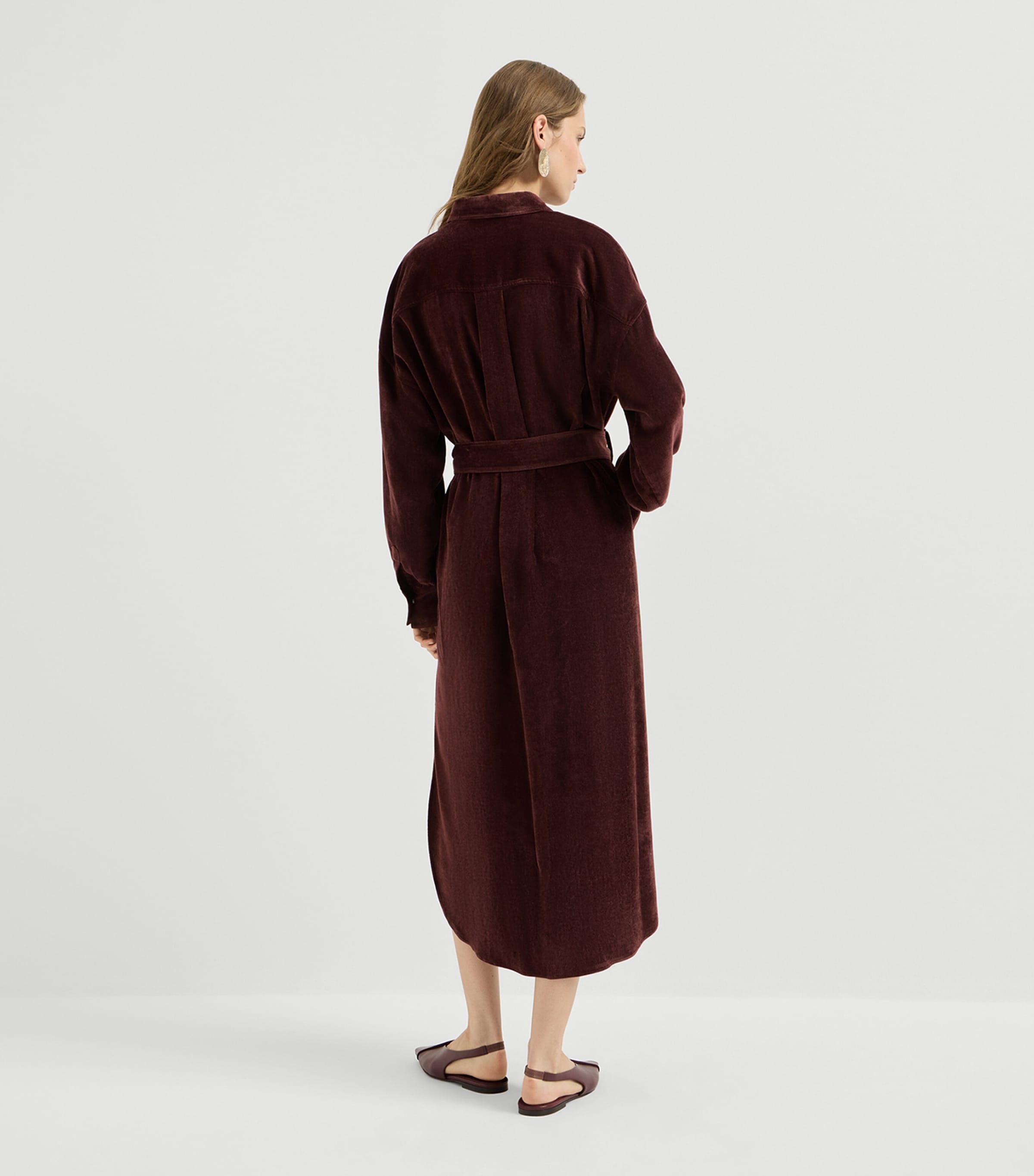 Brunello Cucinelli Womens Corduroy Maxi Shirt Dress Wine Red Image 3