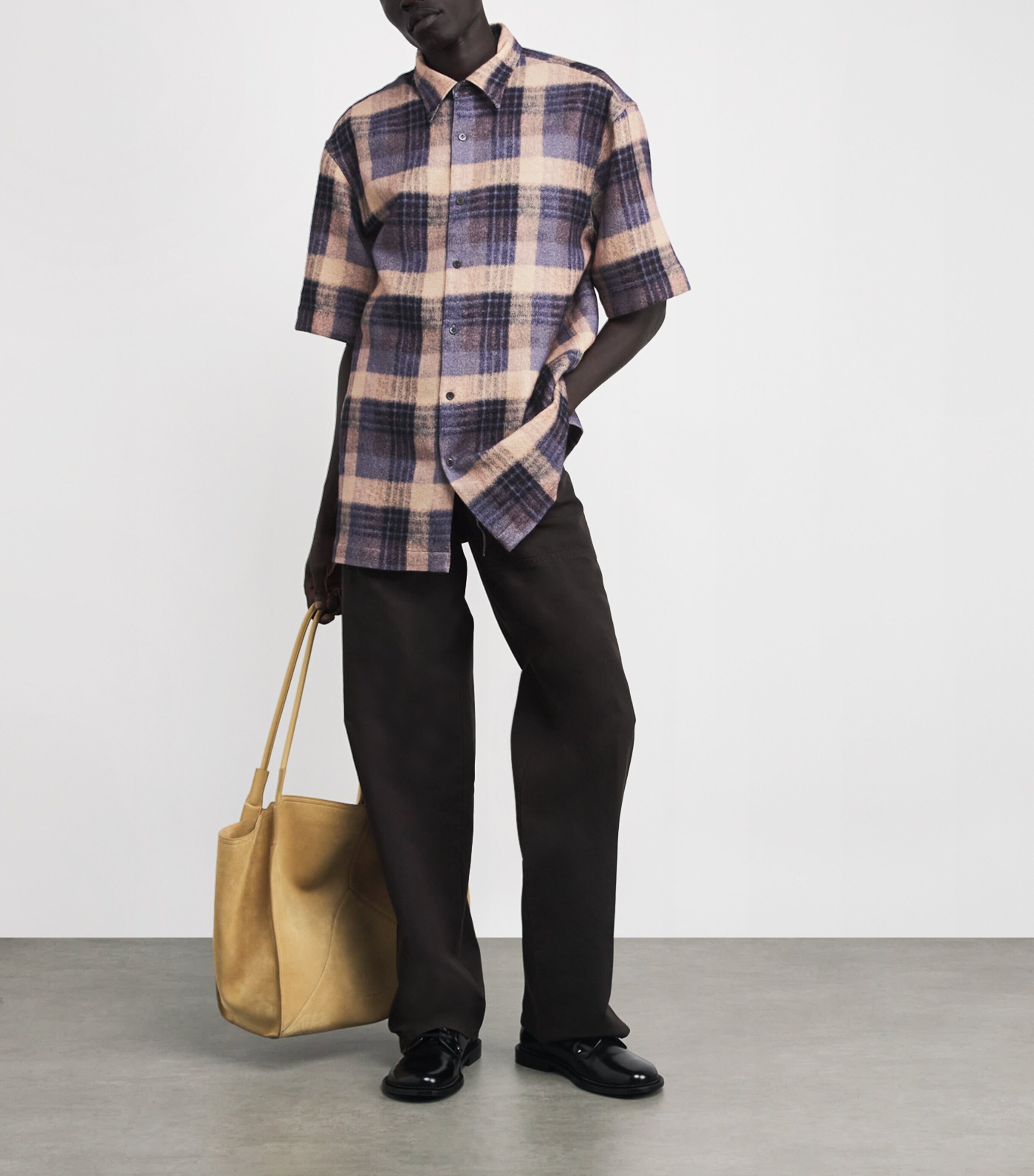 Wool Check Short-Sleeve Shirt LILAC Image 2