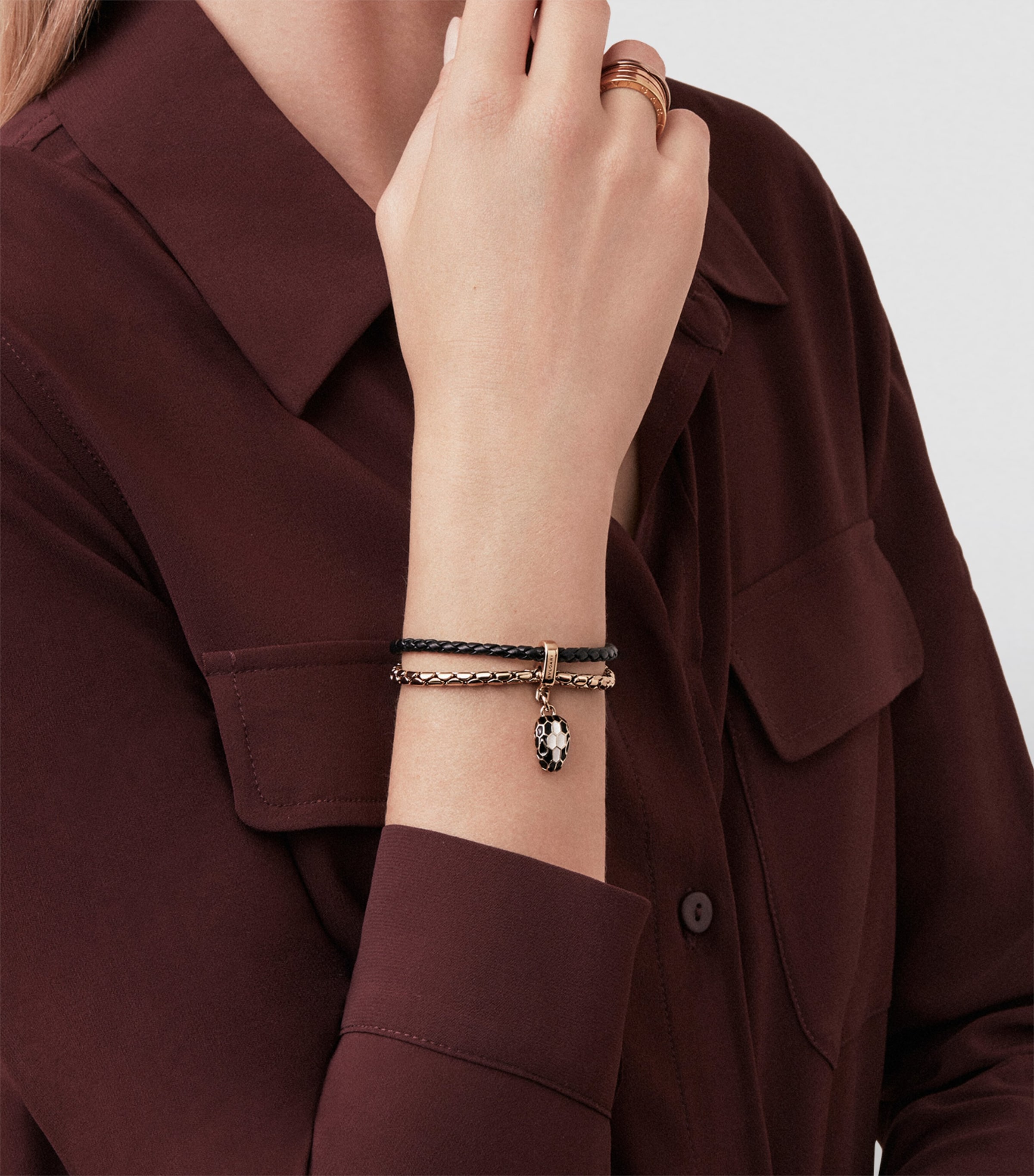 Leather Serpenti Forever Bracelet BLACK Image 2