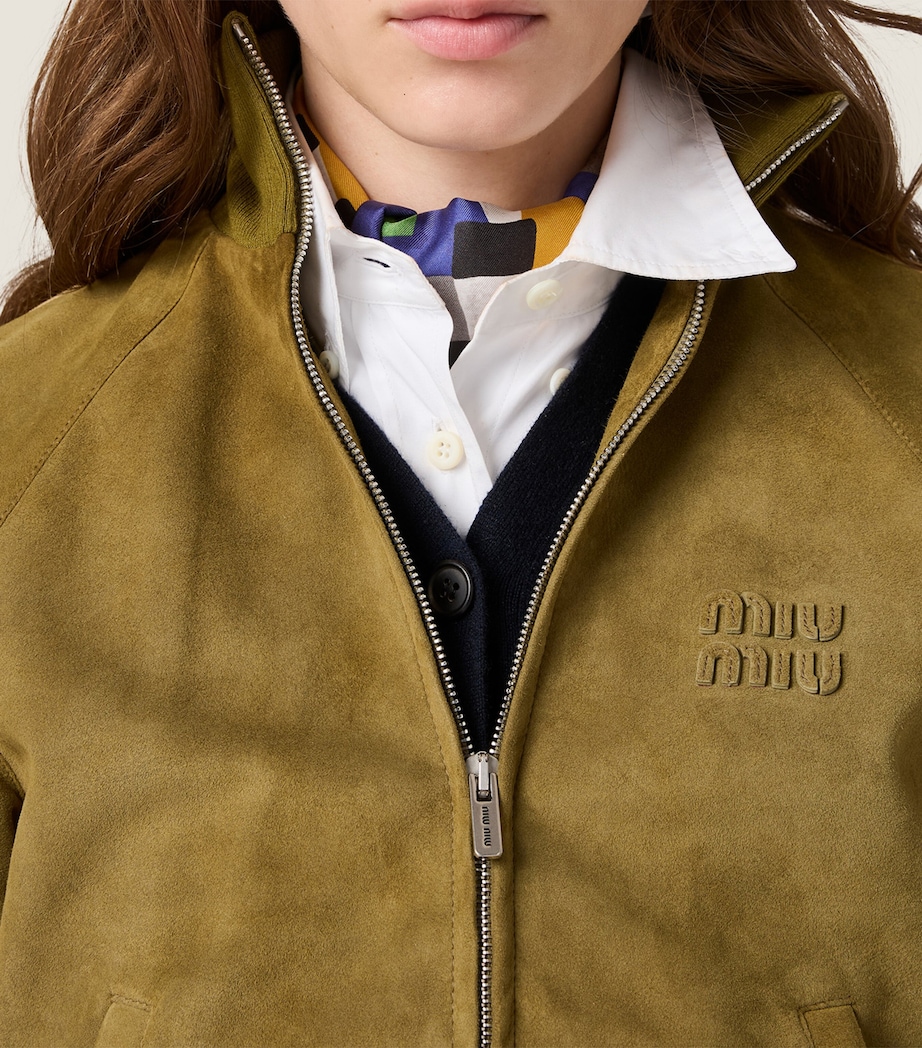 Miu Miu Womens Waxed Suede Stripe Track Jacket Green Image 4