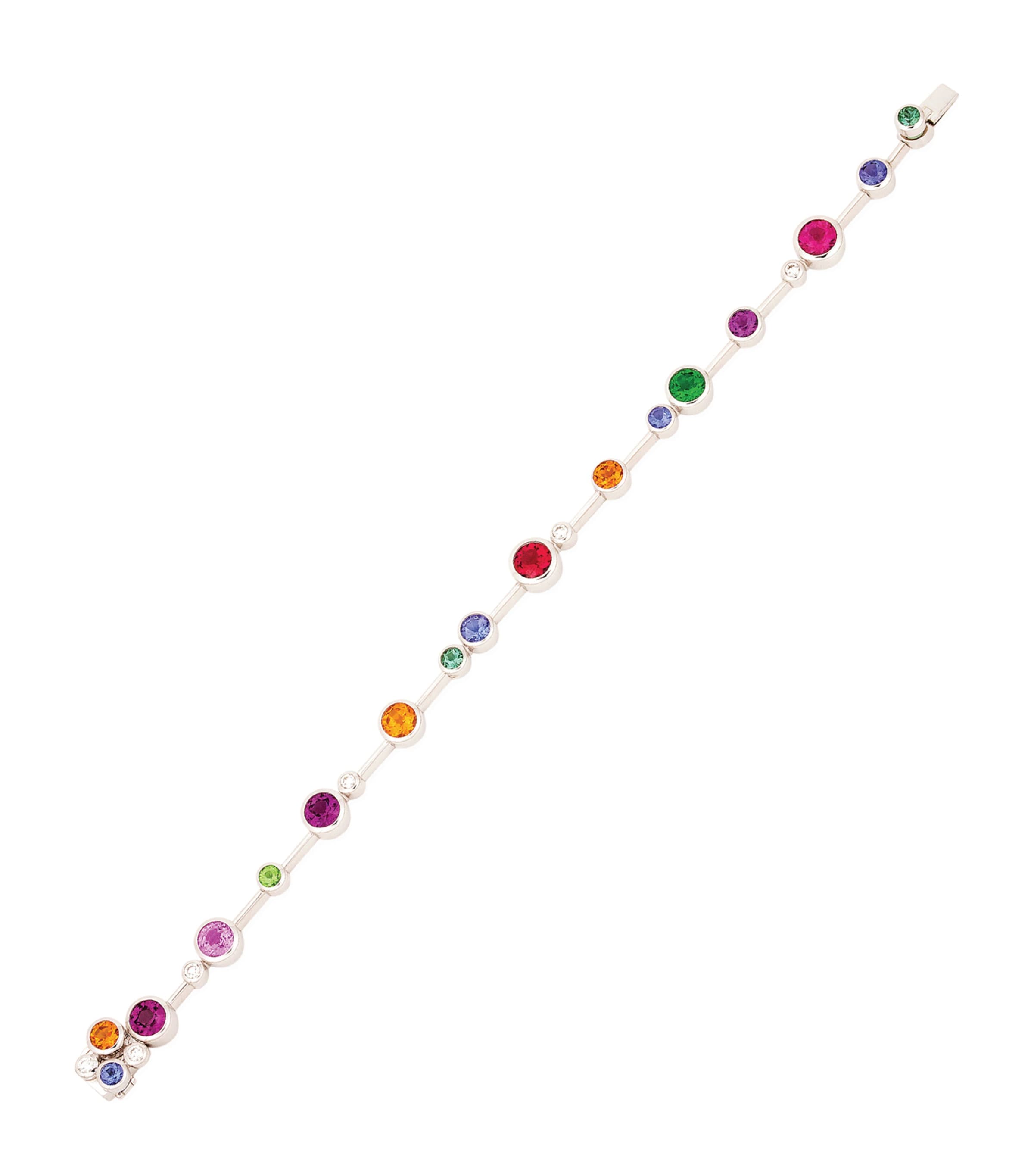 Shop Boodles White Gold, Diamond, Tanzanite And Gemstone Raindance Rainbow Bracelet