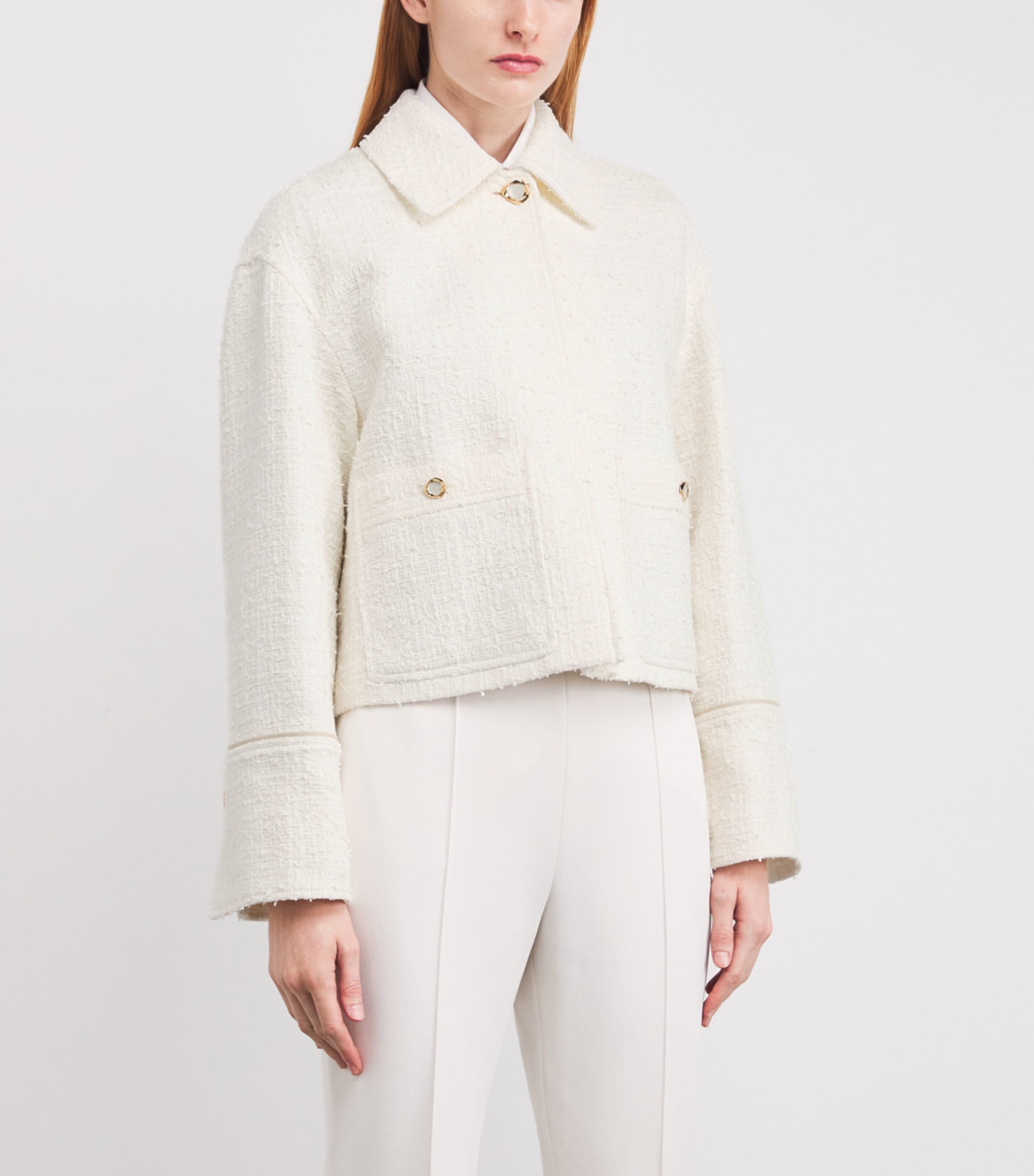 Agnona Womens Tweed Cropped Jacket Ivory Butter Image 3
