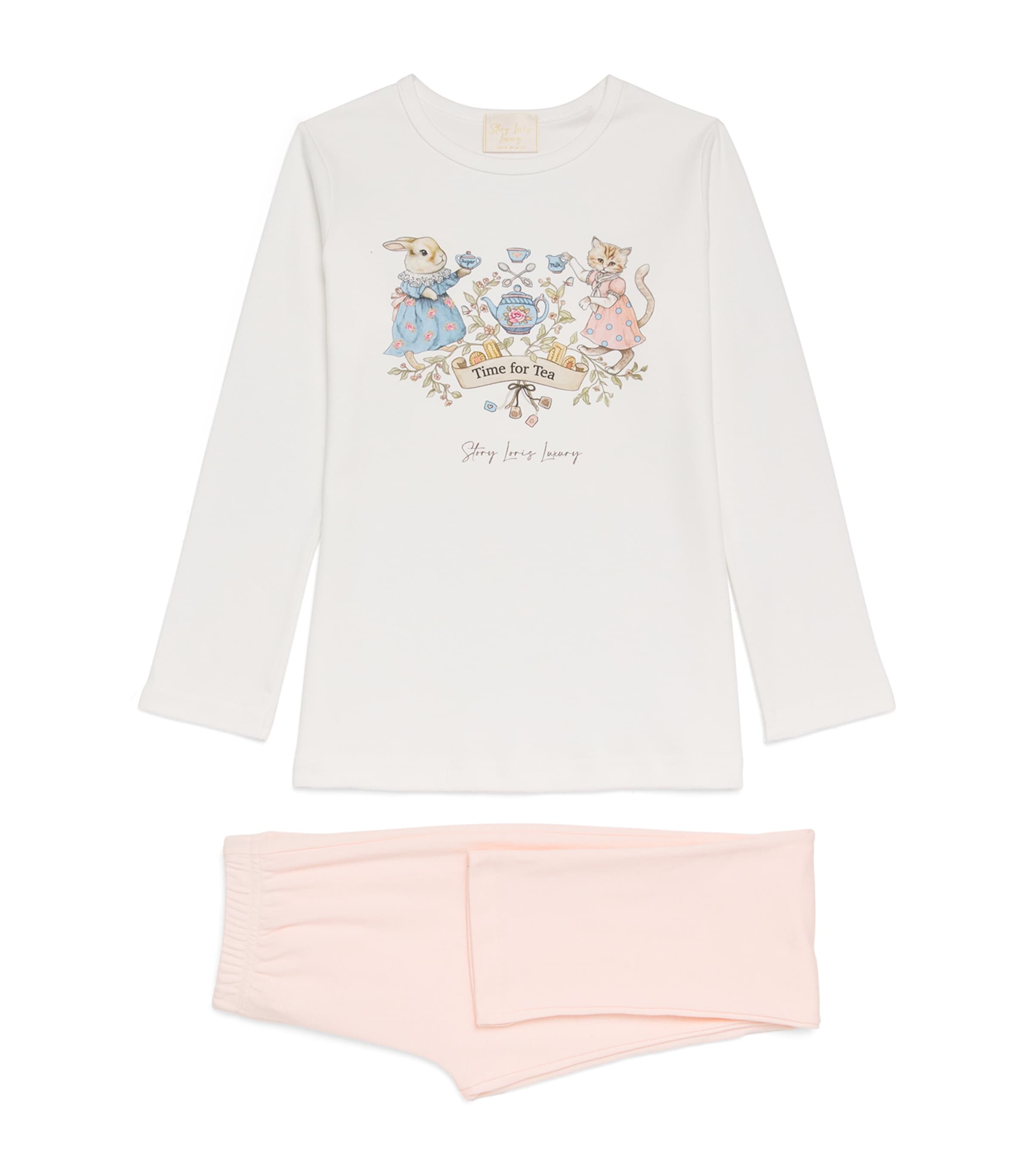 Story Loris Rabbit And Cat Print Pyjamas In White
