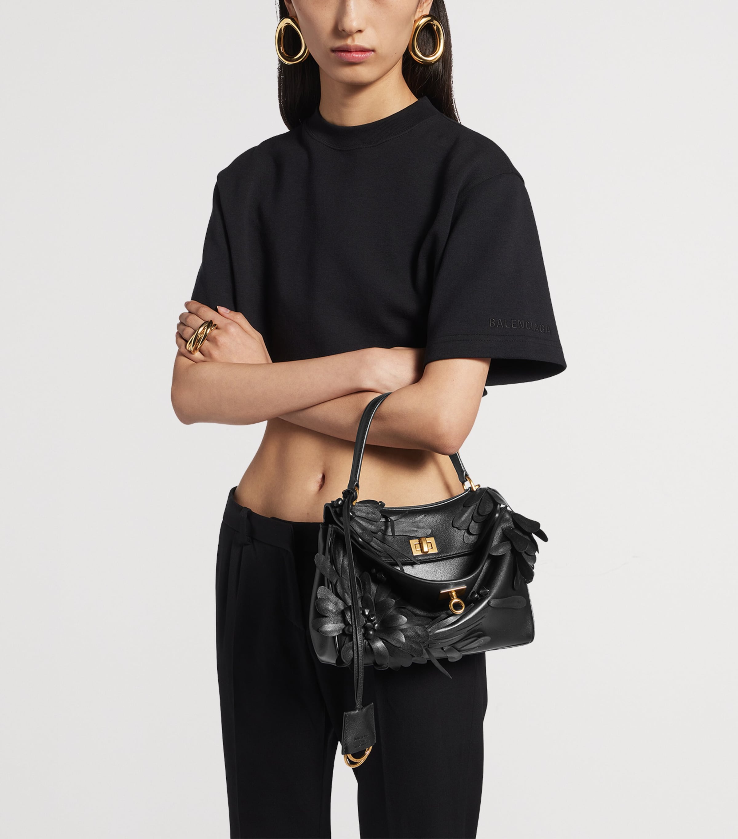 Balenciaga Mini Leather Floral Rodeo Top-Handle Bag Image 6