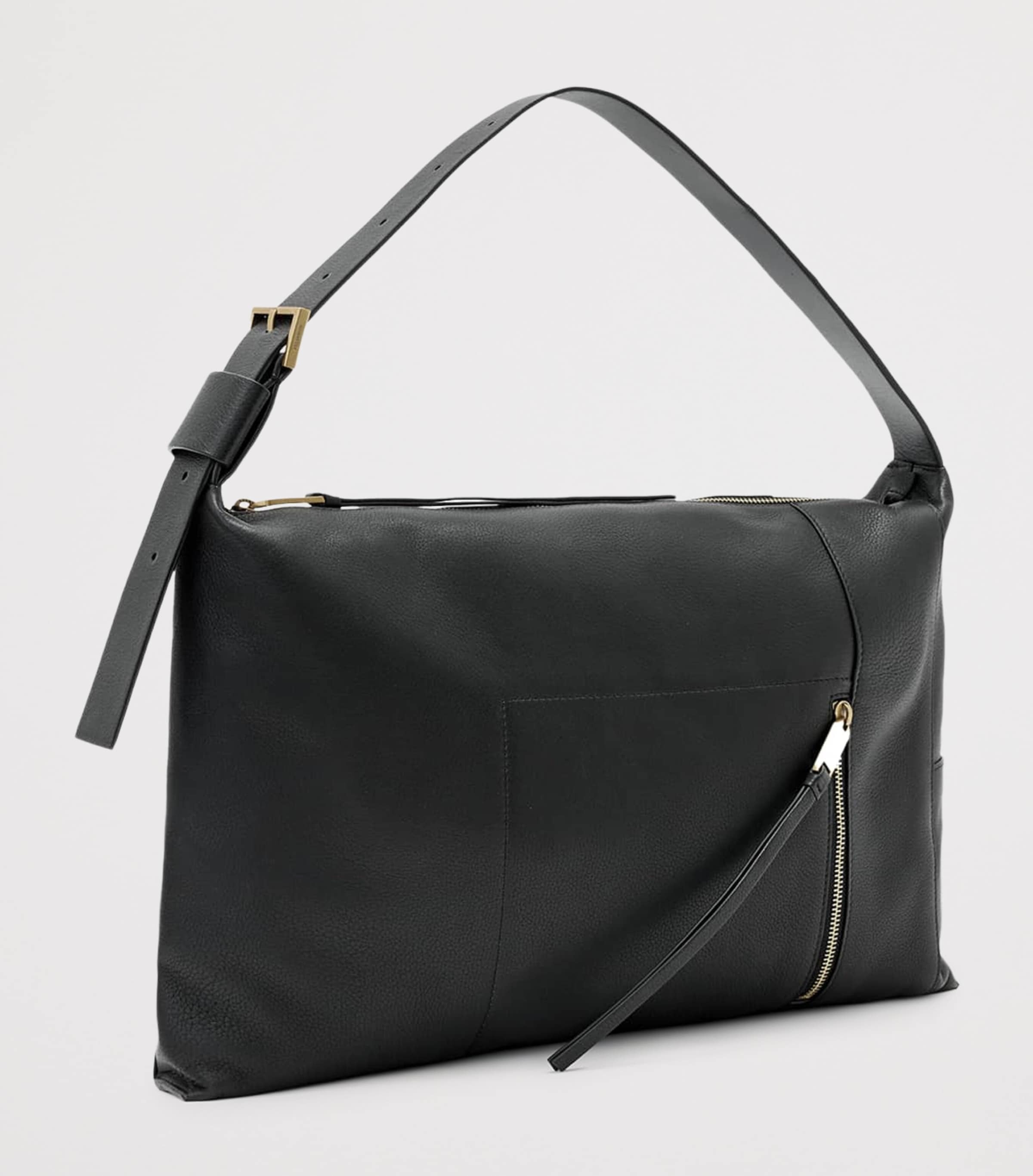 AllSaints Leather Alba Shoulder Bag Black Image 3
