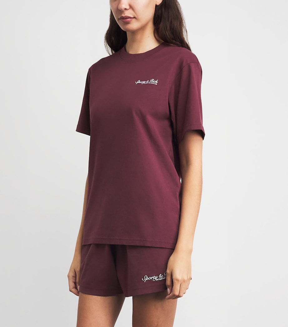 Sporty & Rich Womens Cotton Syracuse T-Shirt Bordeaux White Image 4