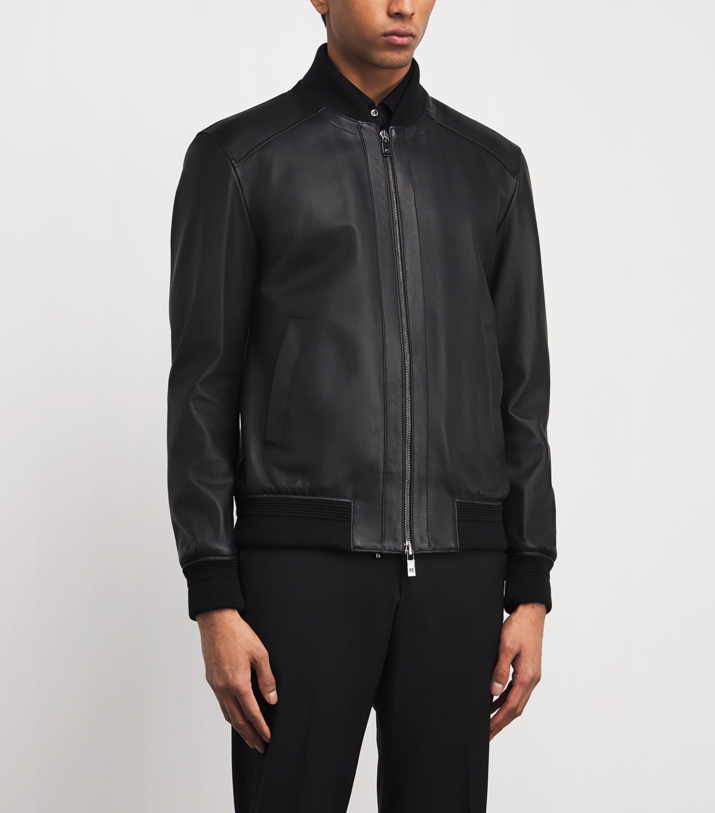 Leather Bomber Jacket 20 BLACK Image 3