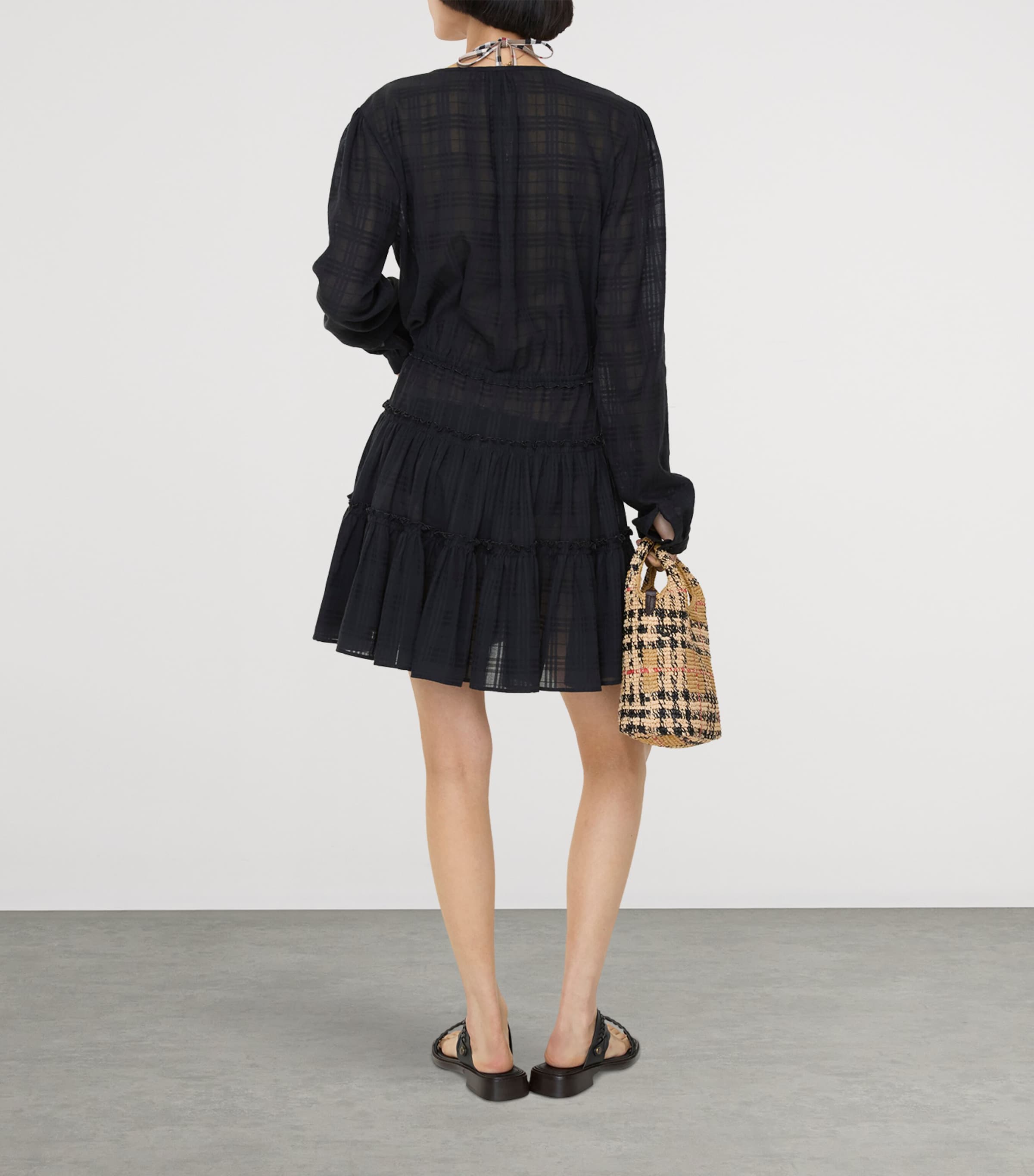 Burberry Womens Cotton Voile Mini Dress Black Ip Check Image 3