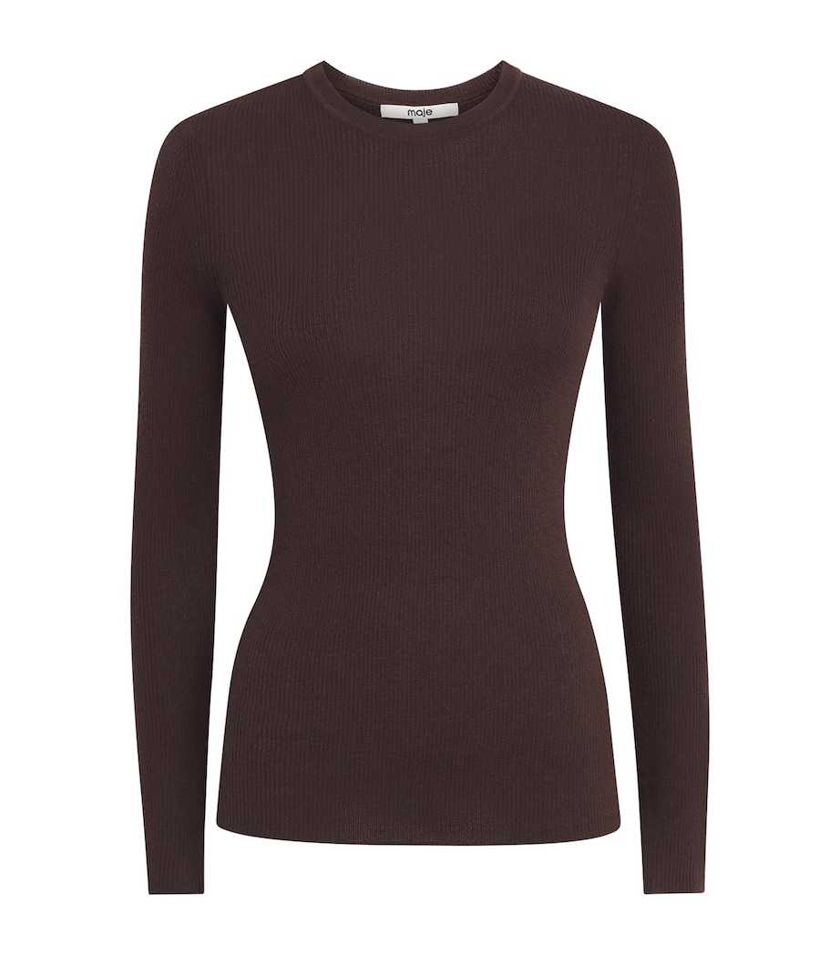 Maje Womens Wool-Silk Crew-Neck Sweater Dark Brown Image 1