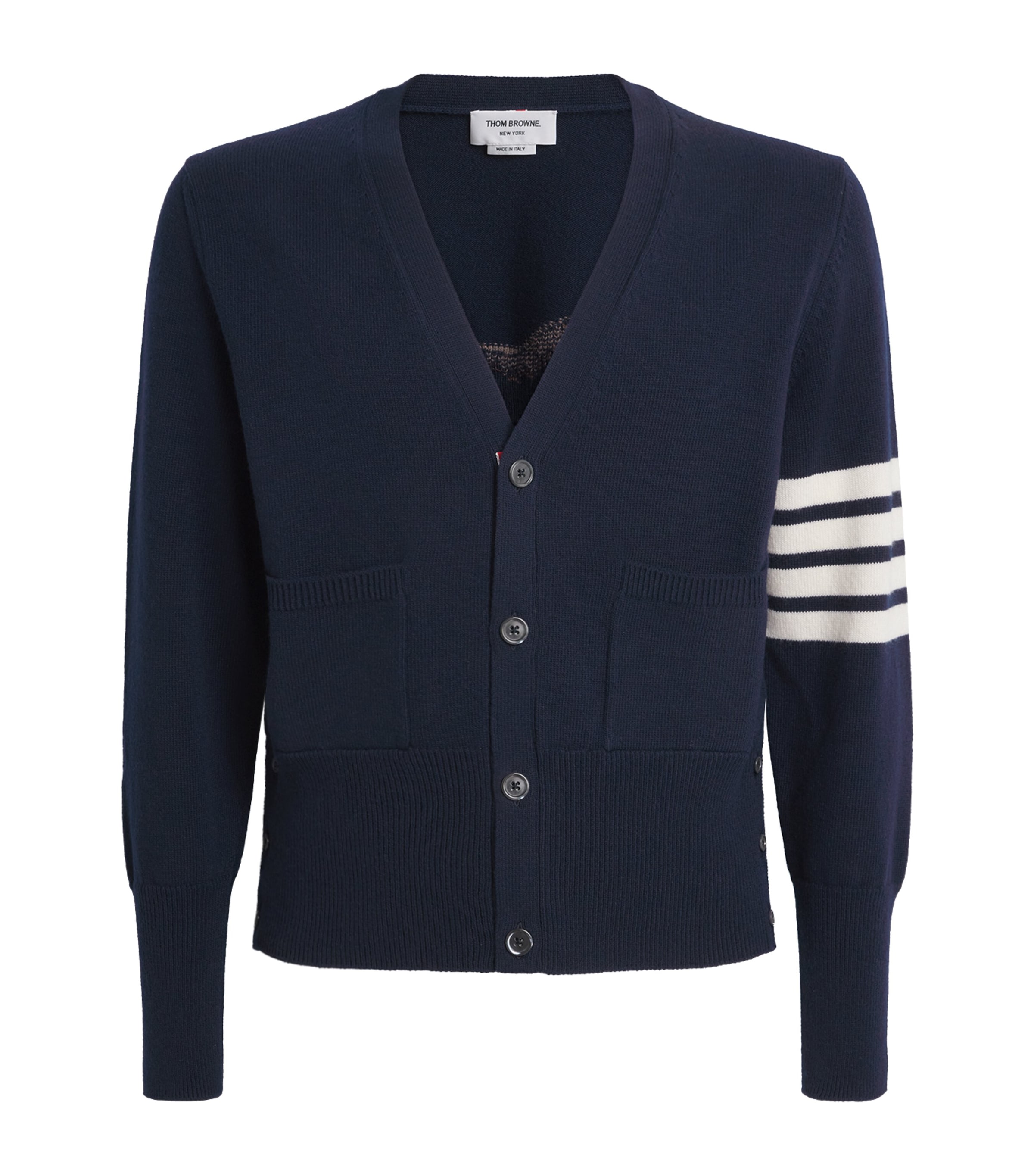 Virgin Wool 4-Bar Stripe Cardigan NAVY Image 1