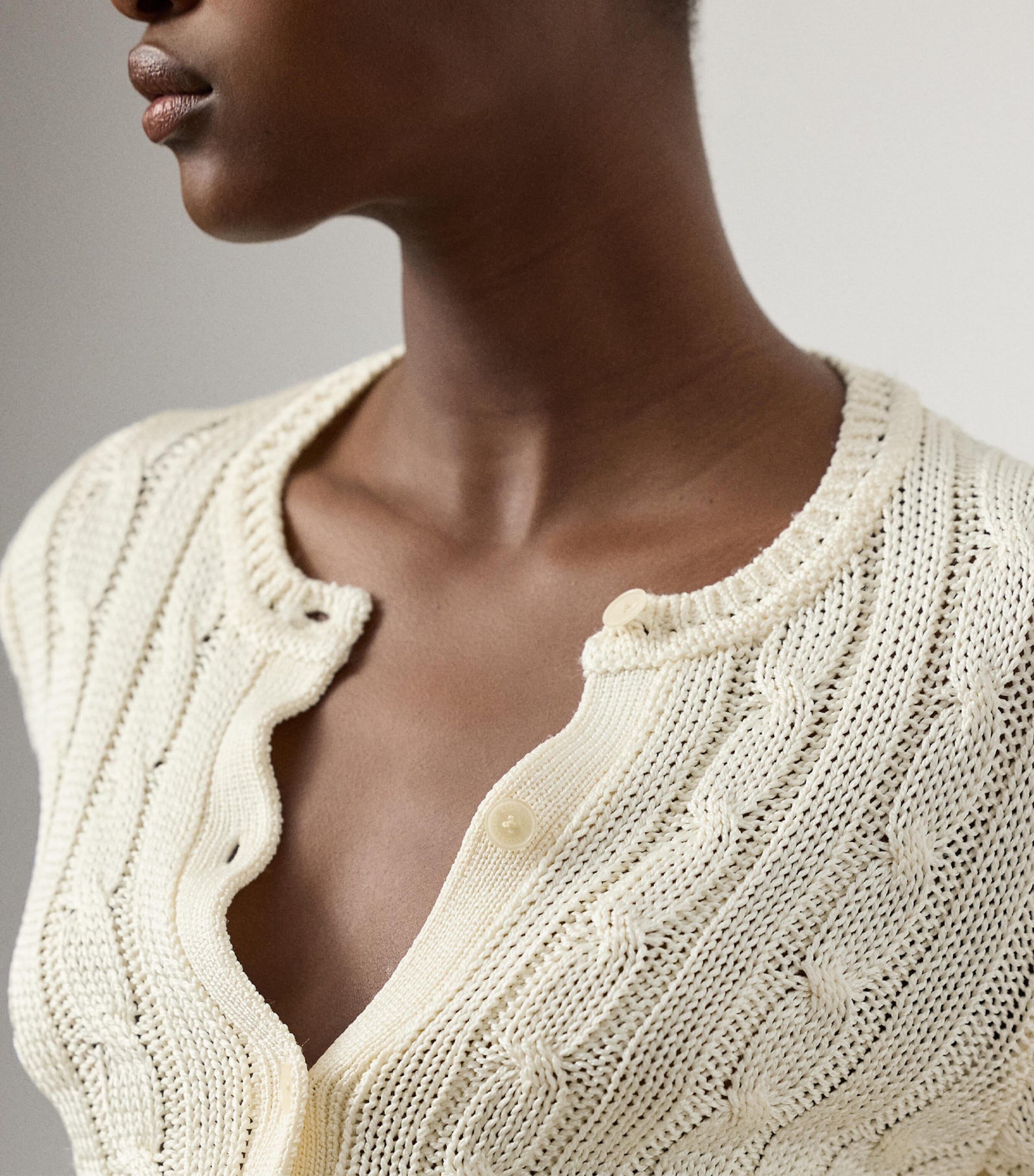 Ralph Lauren Collection Womens Silk Cable-Knit Cropped Cardigan Natural Image 6