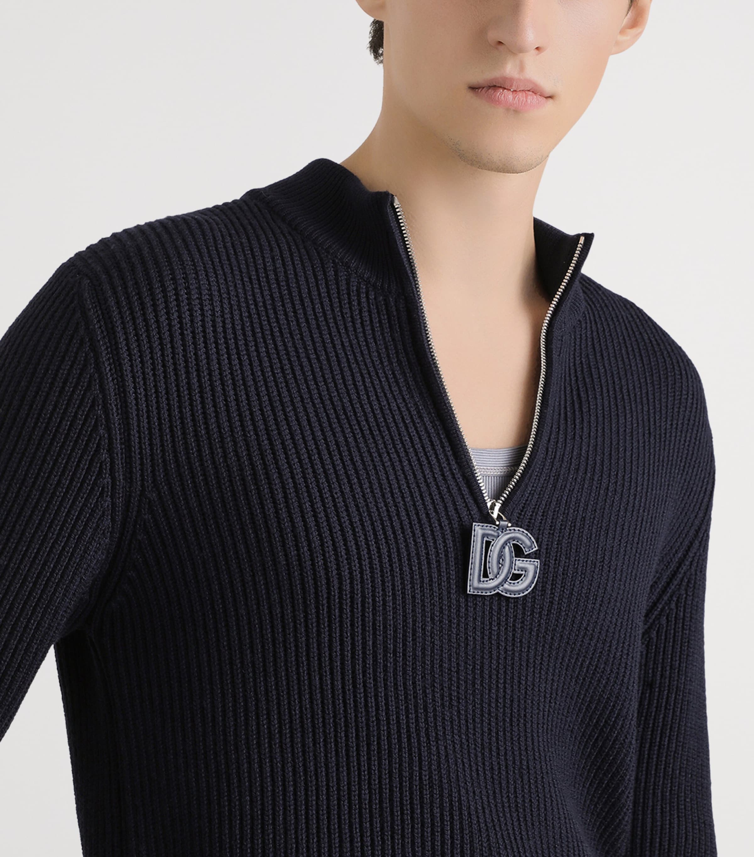 Virgin Wool Quarter-Zip Sweater B6712 BLUE Image 5