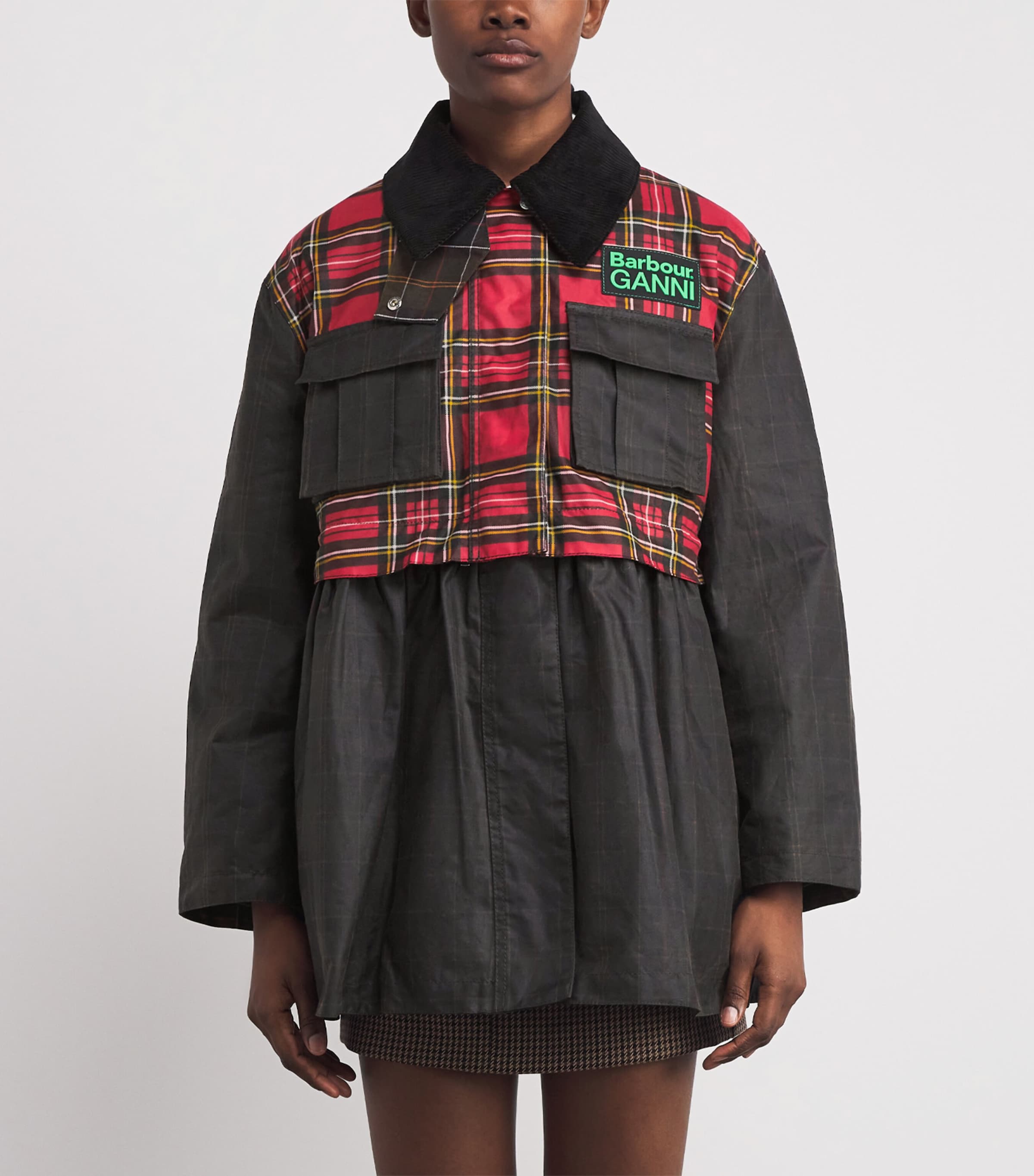 x GANNI Waxed Tartan Peplum Coat CLS/RYLST/CHR/CLSCTR Image 3