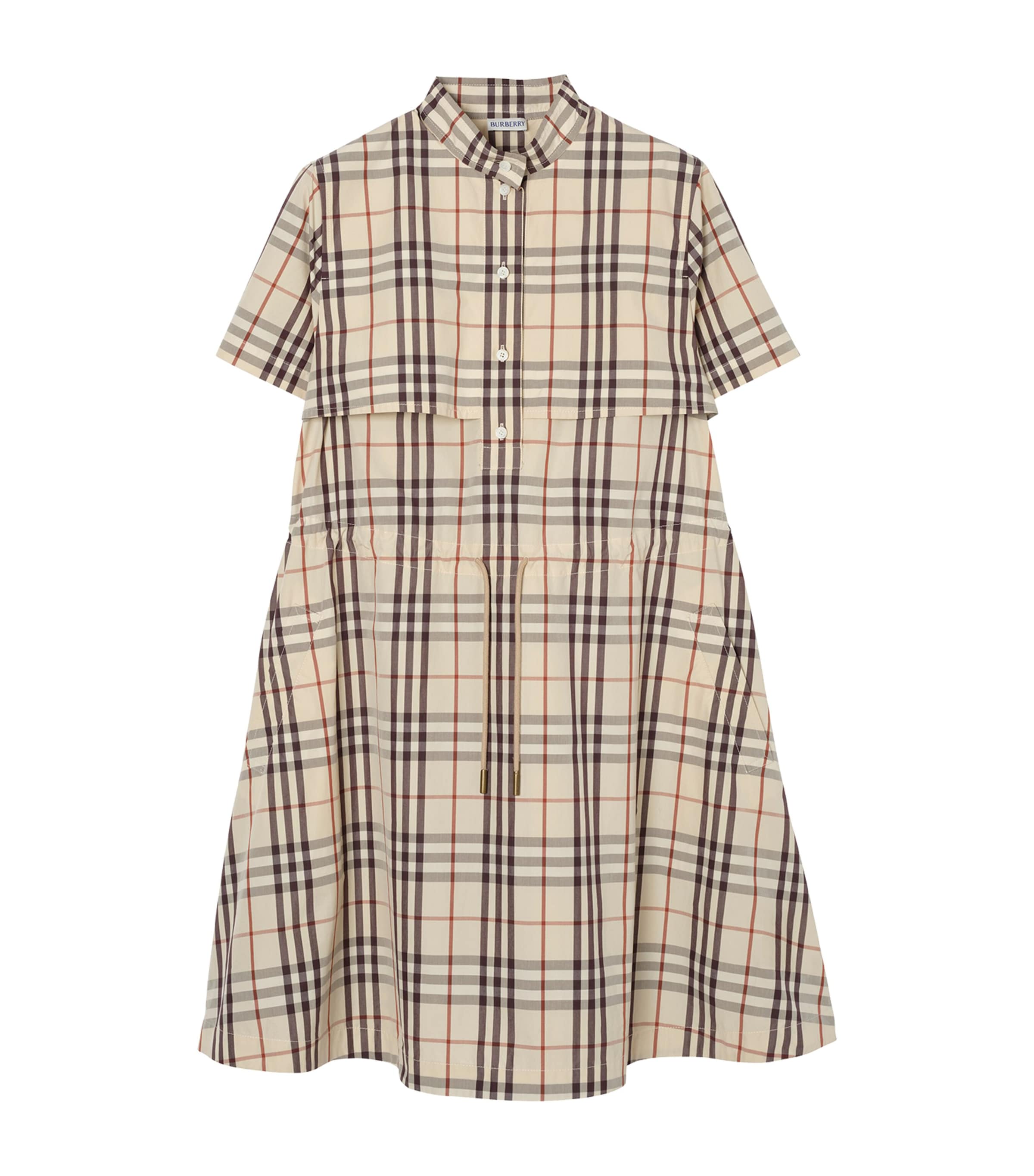 Burberry Womens Cotton Check Shirt Dress Almond Beige Ip Chck Image 1