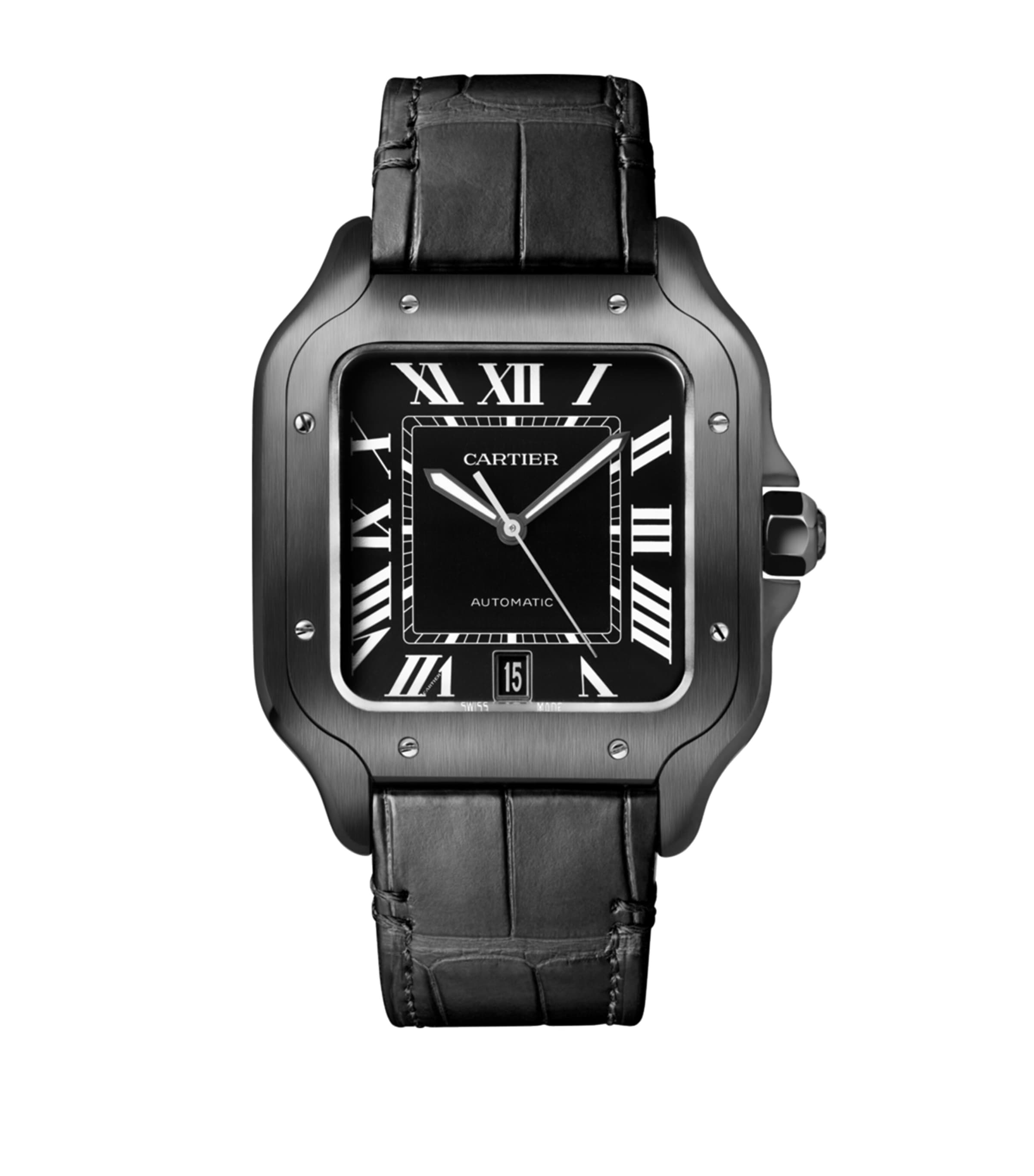 Stainless Steel Santos de Cartier Watch 39.8mm BLACK Image 1