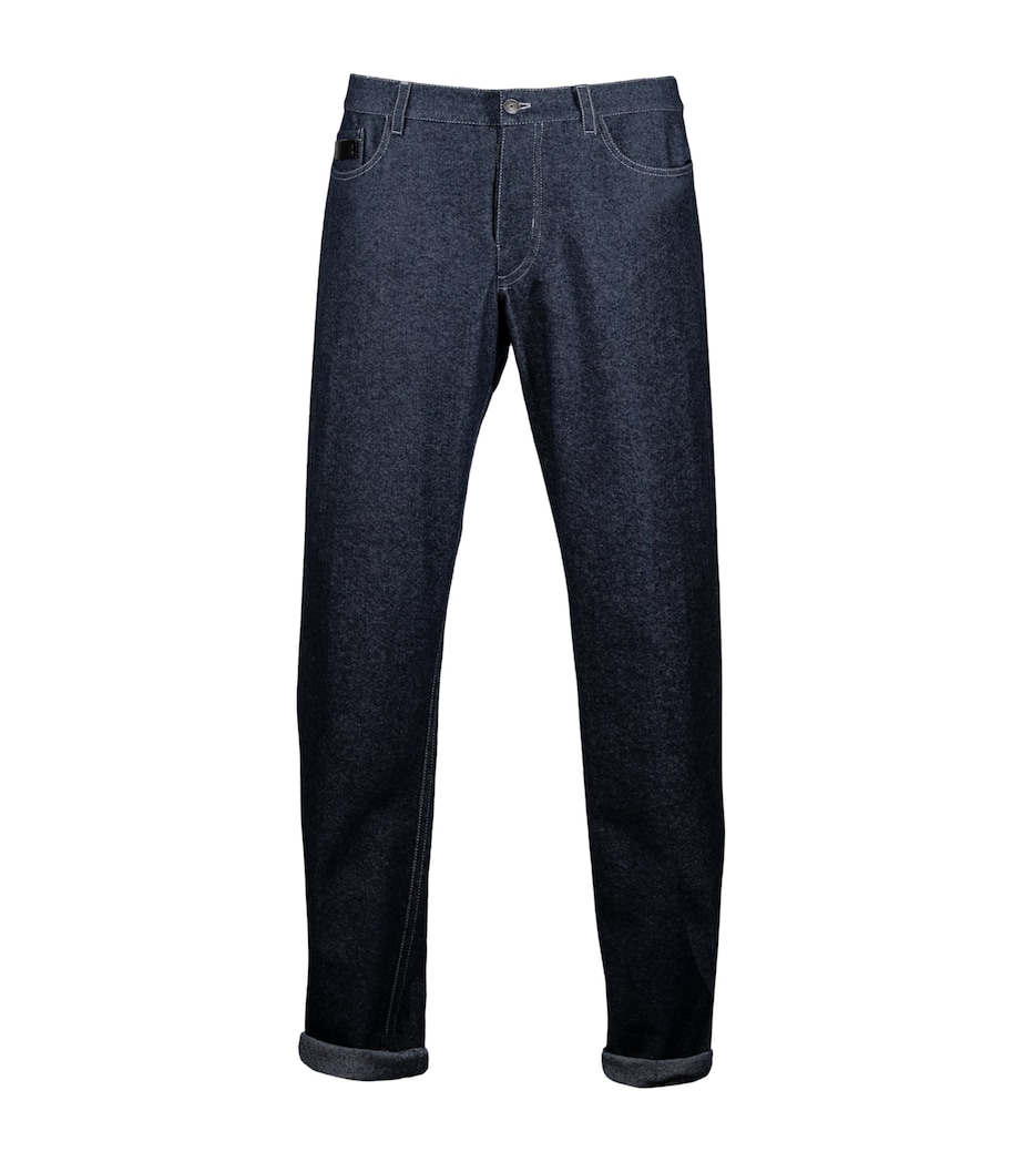 Alan Scott Mens Cashmere-Blend Relaxed Jeans Dark Indigo Image 1