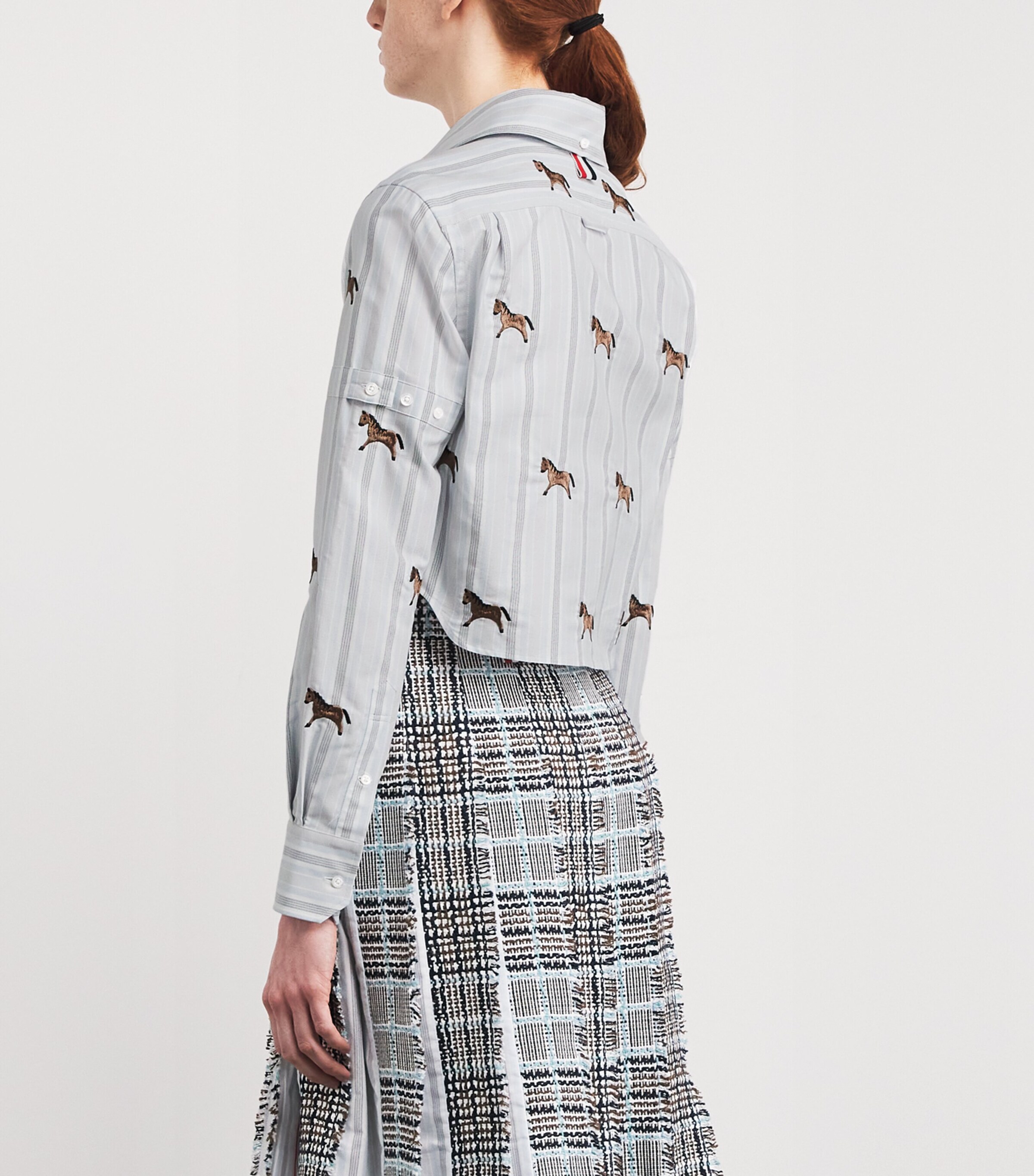 Thom Browne Womens Cotton Embroidered Cropped Shirt Medium Blue Image 4