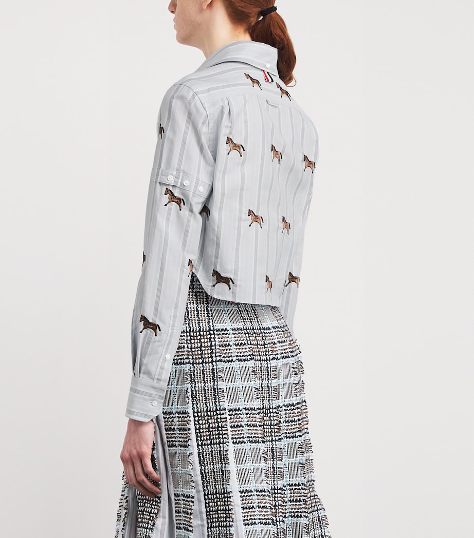 Thom Browne Womens Cotton Embroidered Cropped Shirt Medium Blue Image 4
