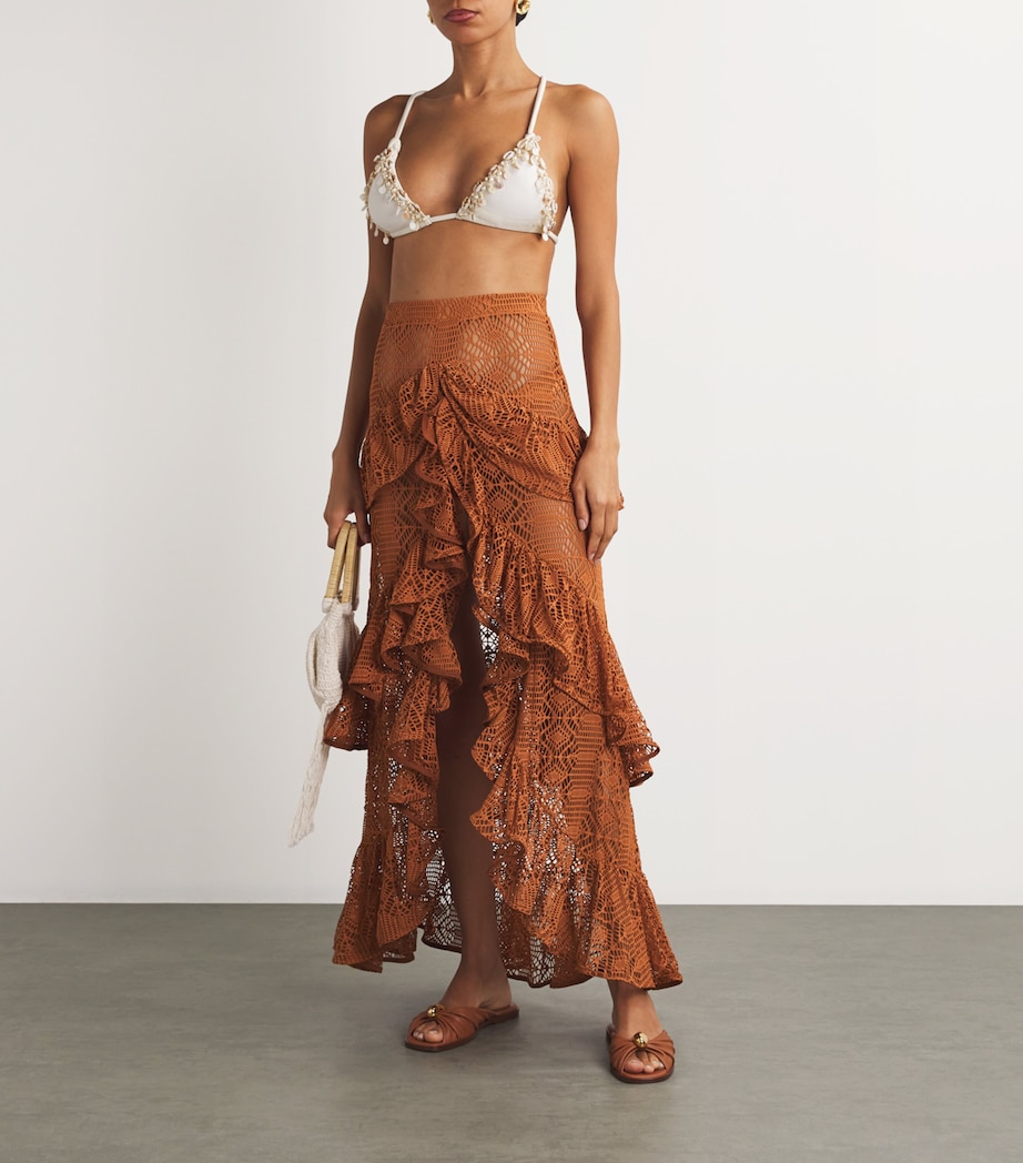PatBO Womens Pine Lace Maxi Skirt Brown Image 2