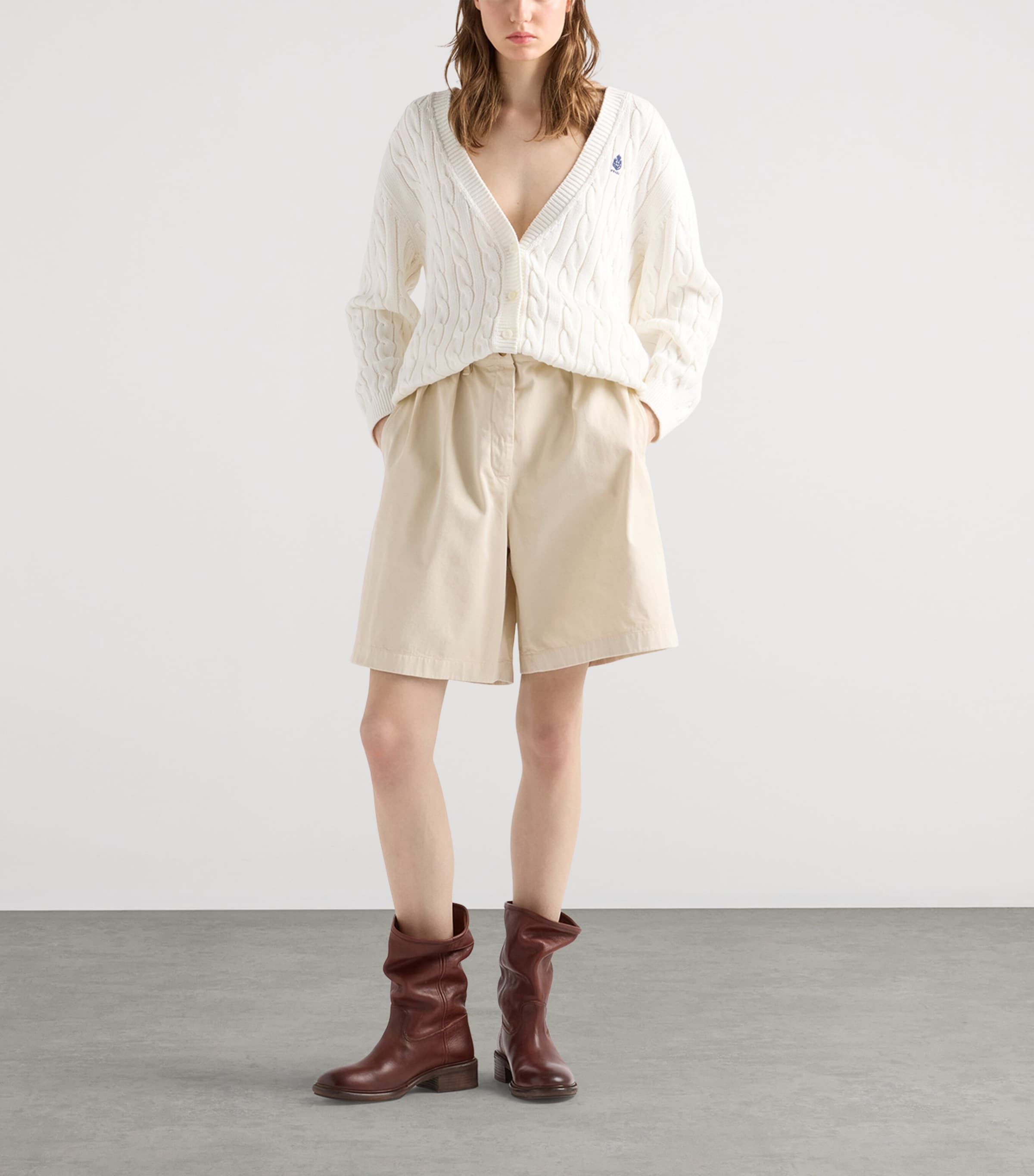 Prada Womens Cotton Cable-Knit Cardigan White Image 2