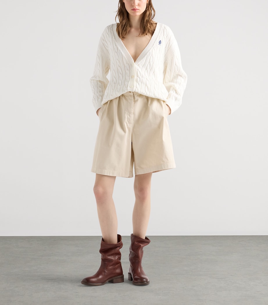 Prada Womens Cotton Cable-Knit Cardigan White Image 2