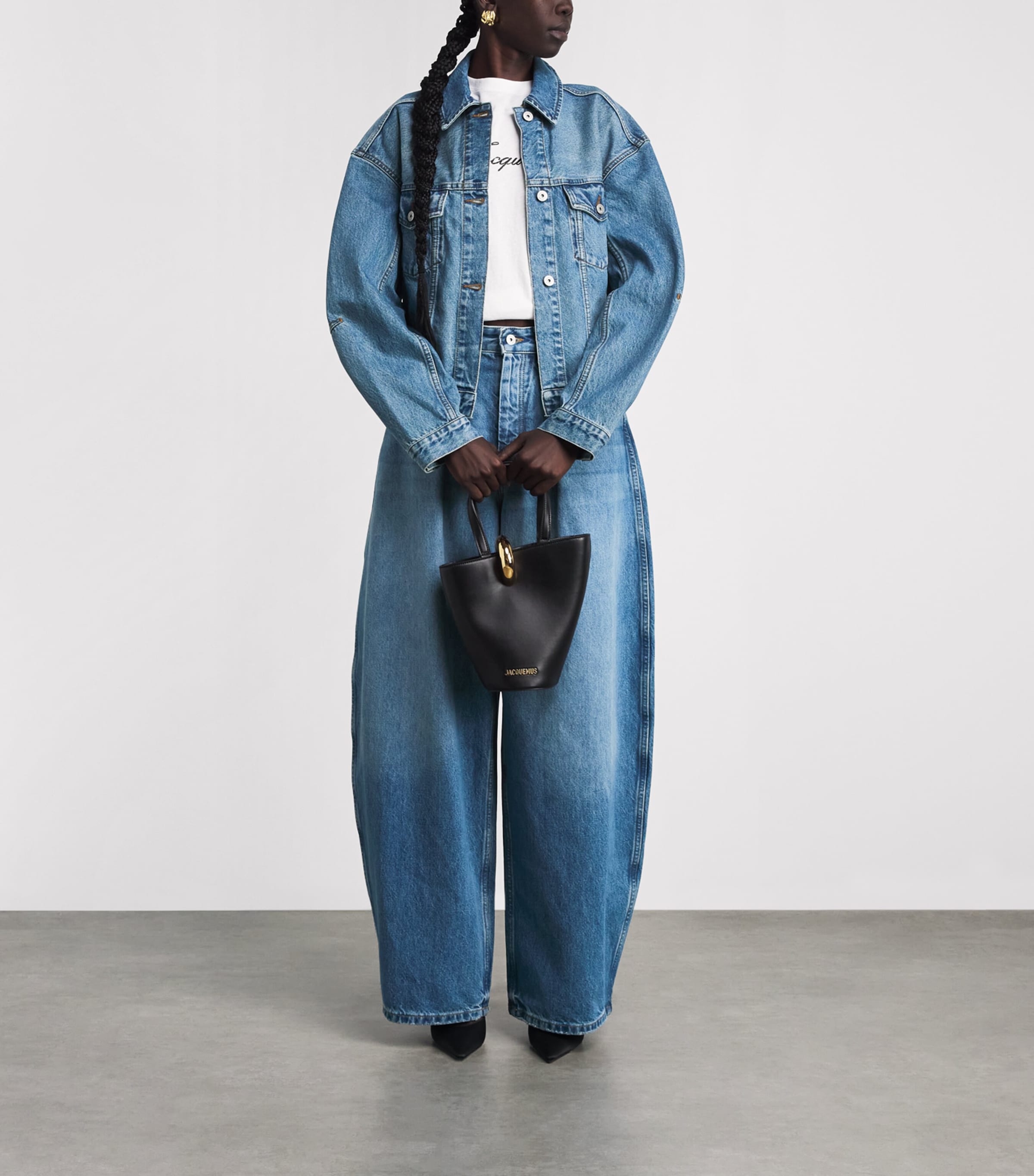 Jacquemus Womens Curved Denim Jacket Blue/tabac Image 2