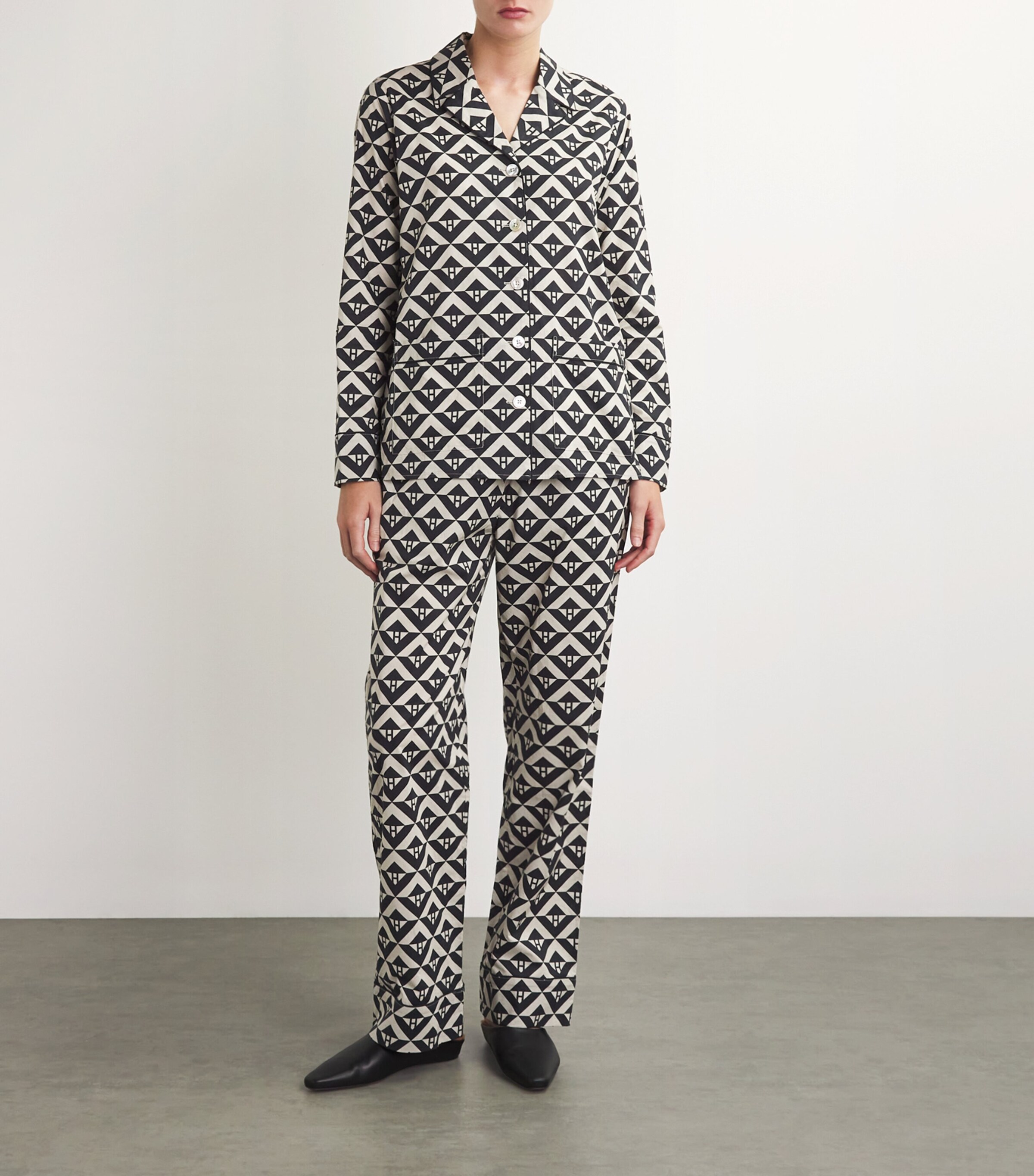 Harrods Black Cotton Geometric Print Pyjama Set | Harrods UK