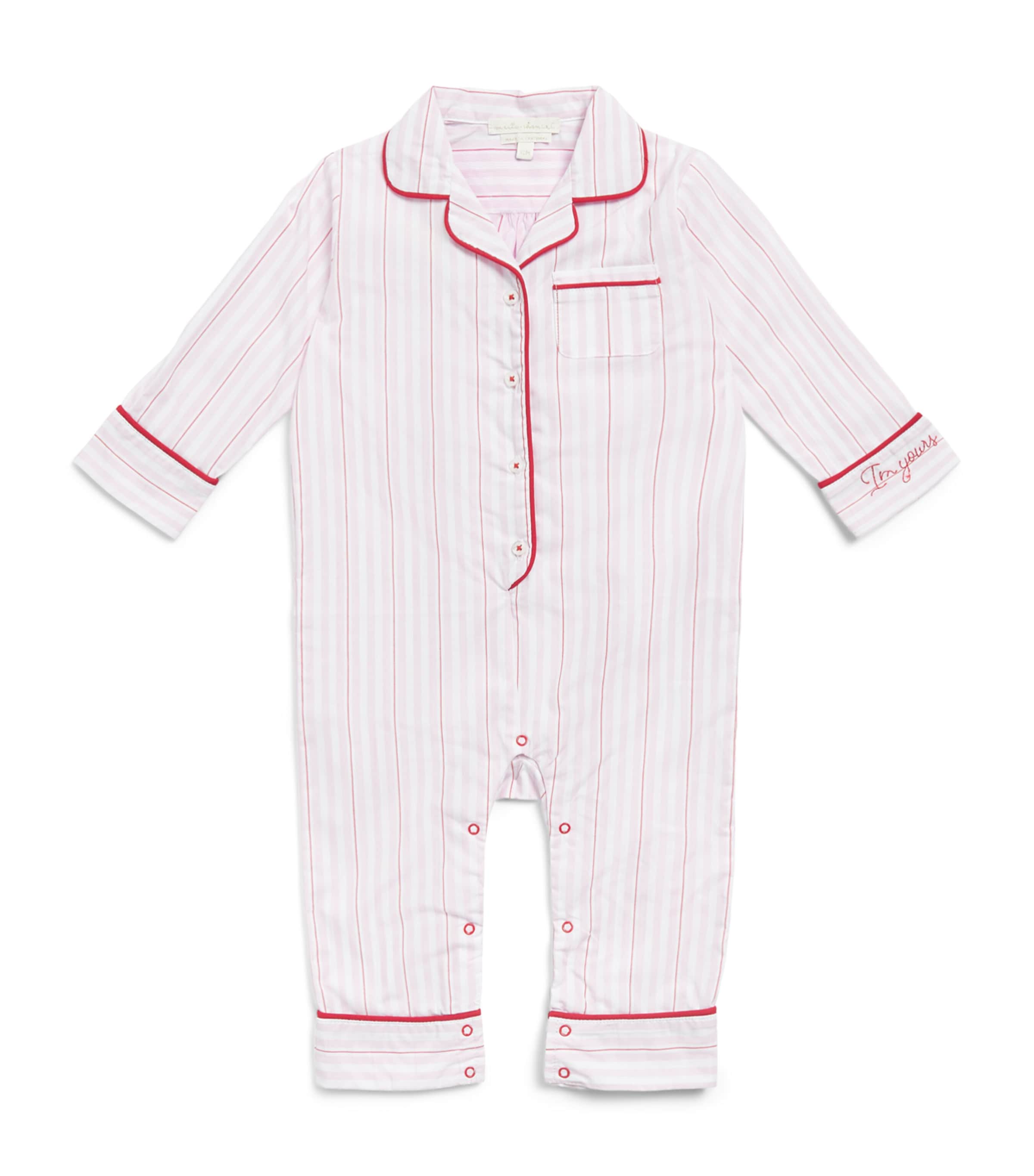 Marie-Chantal Cotton Valentine Stripe Playsuit (0-18 Months) Pink Image 1