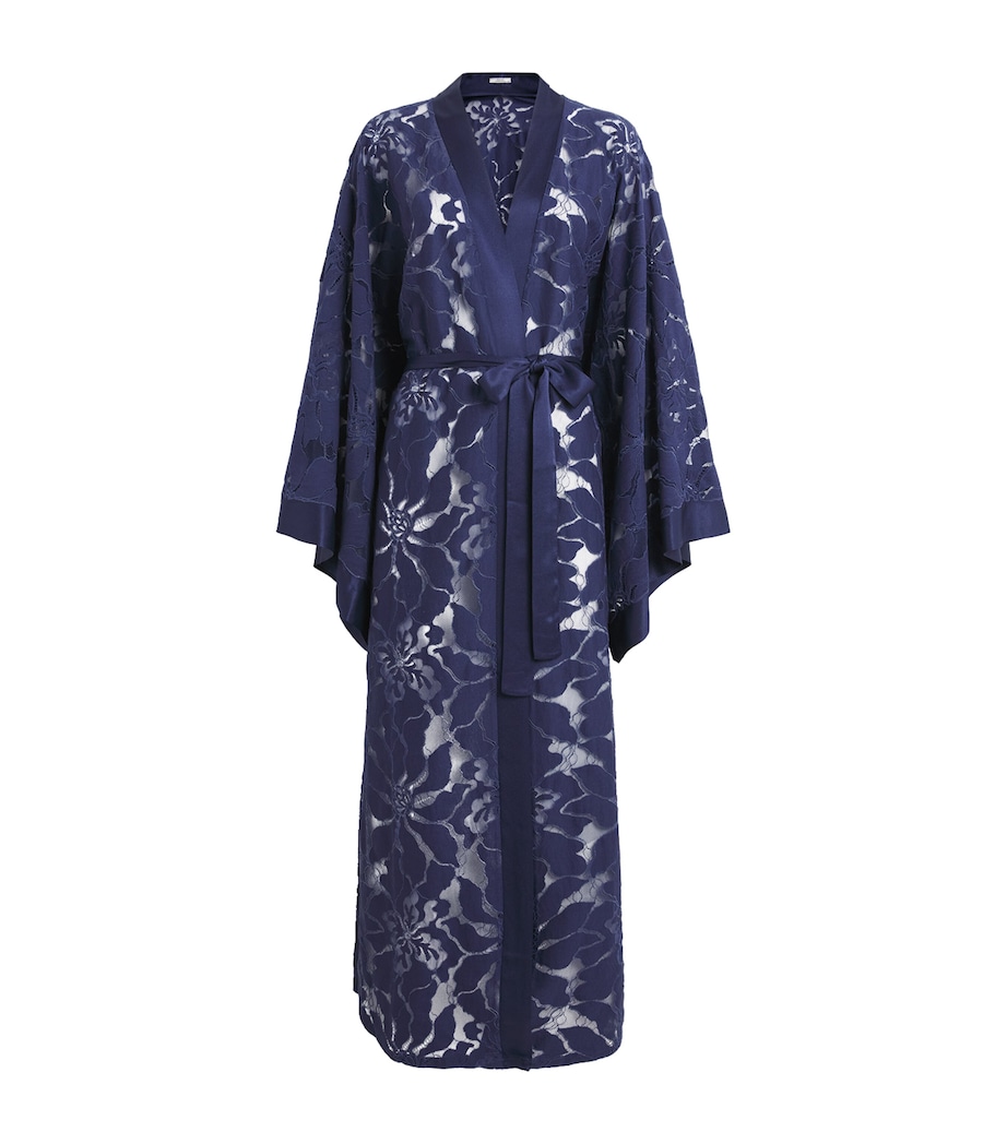 Bocan Womens Satin Lace-Trim Clematis Robe Navy Blue Image 1
