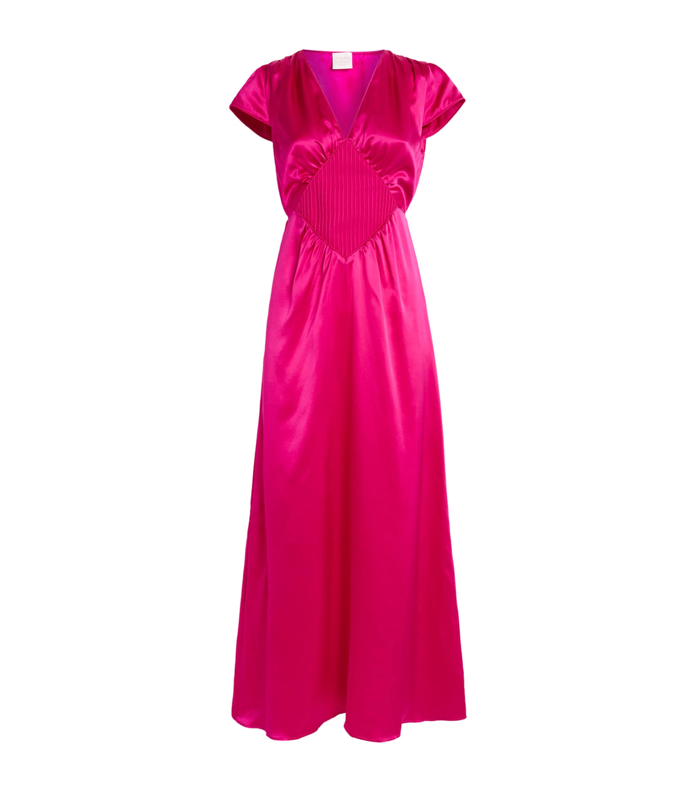 Loretta Caponi Silk V-neck Diva Maxi Dress In Pink