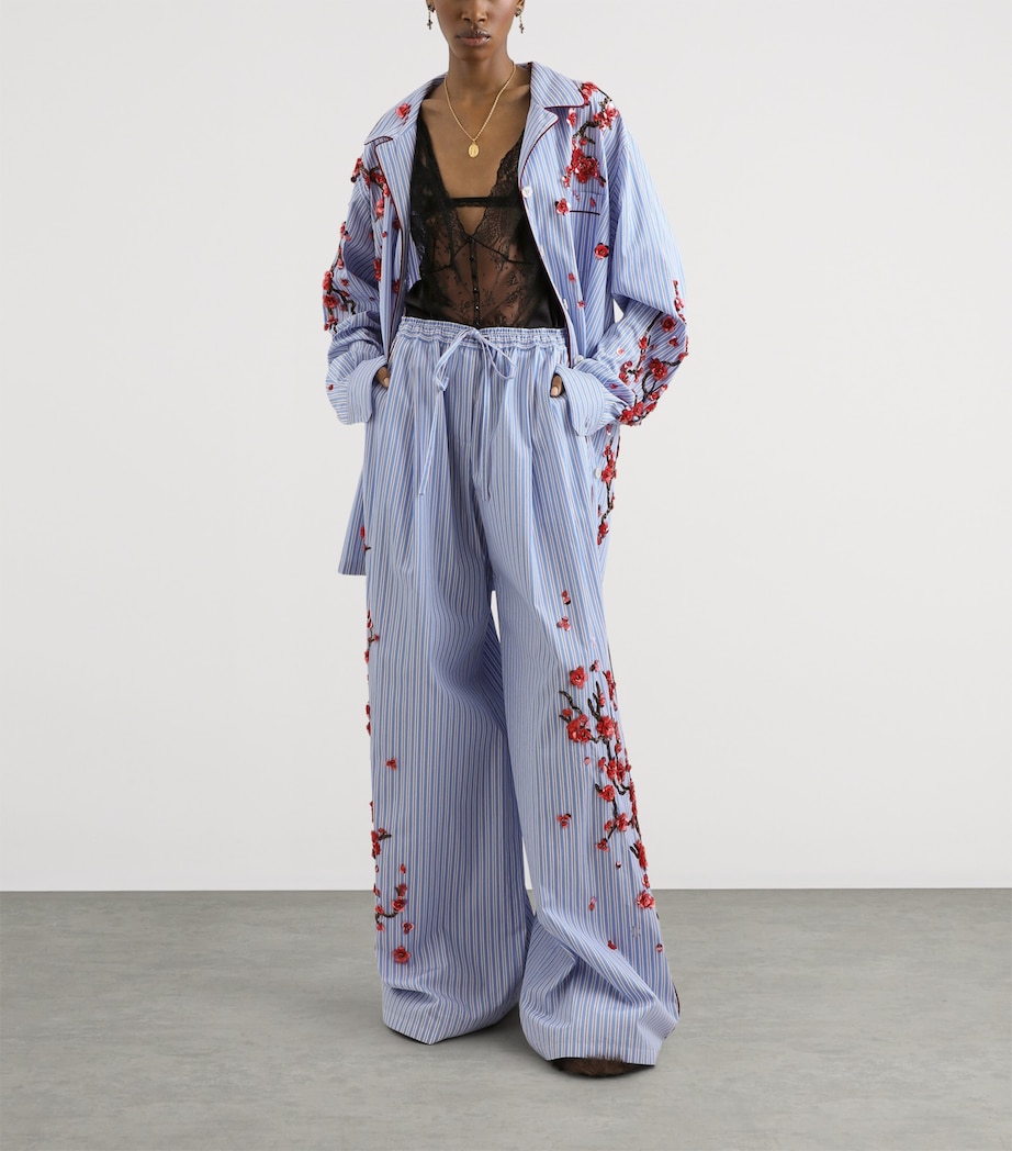 Dolce&Gabbana Womens Cotton-Silk Stripe Embellished Trousers Embr Image 2