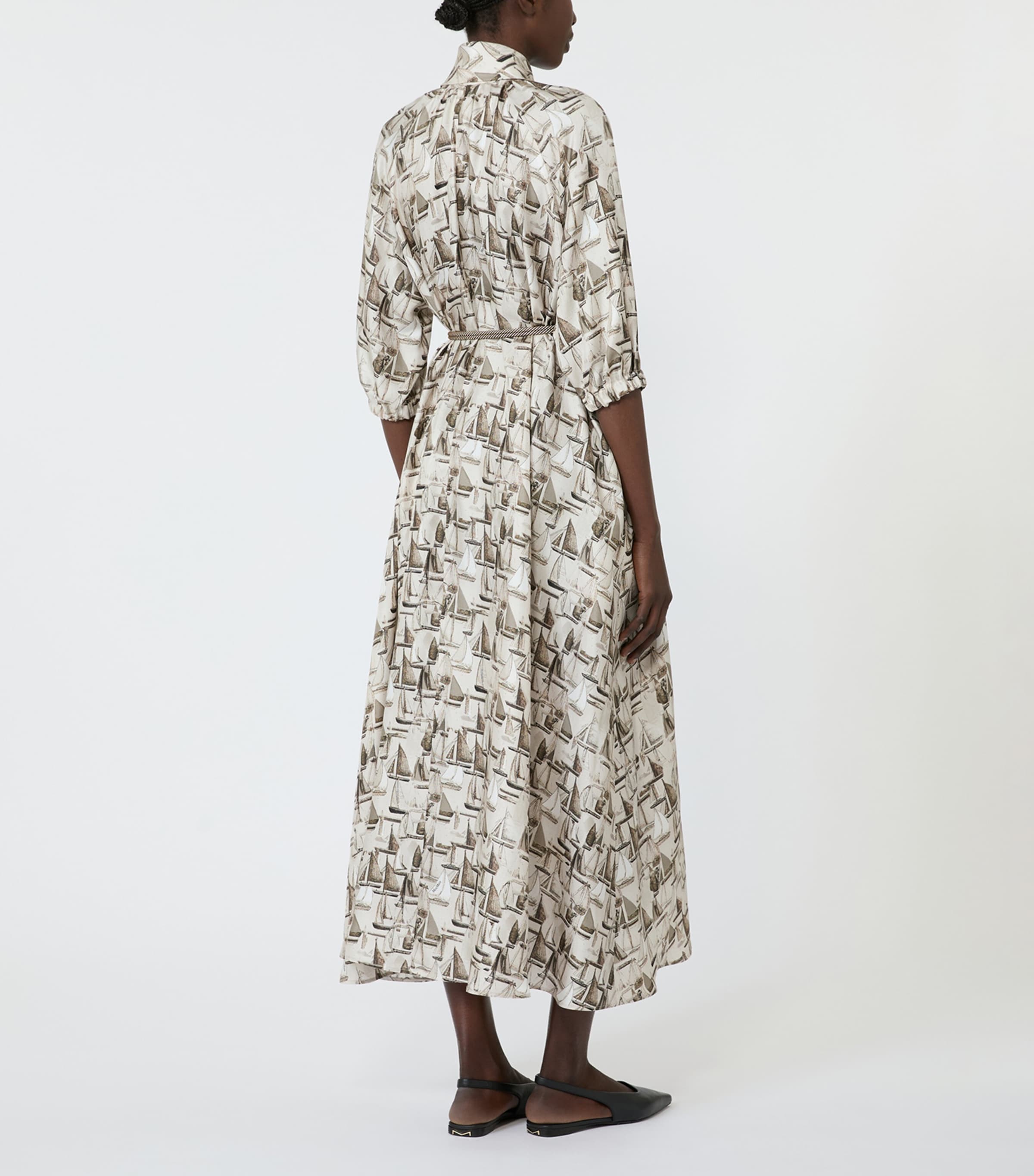 Max Mara Womens Silk Sailboat Midi Dress Stone Image 4