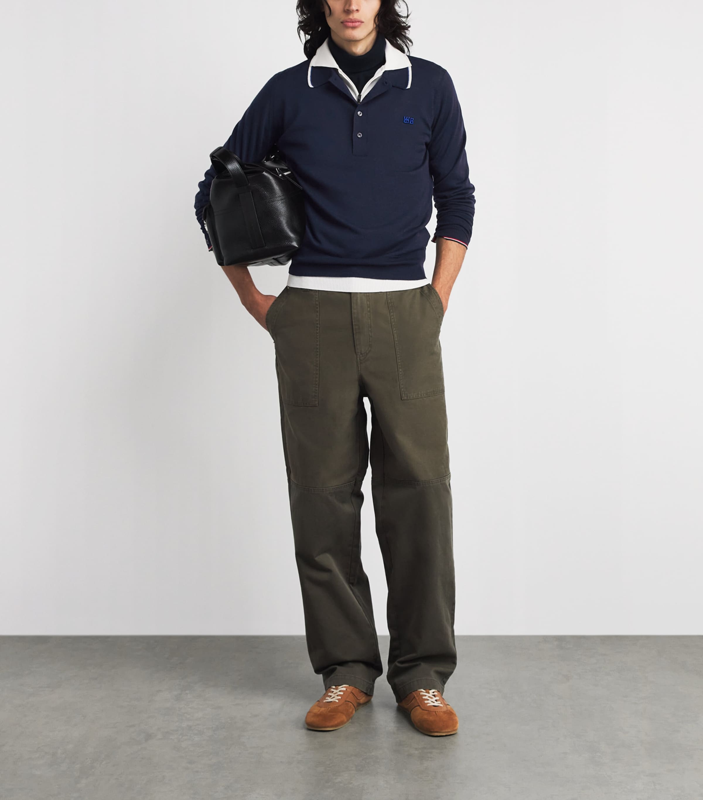 Wales Bonner Mens x John Smedley Merino Henry Polo Sweater Navy Image 2