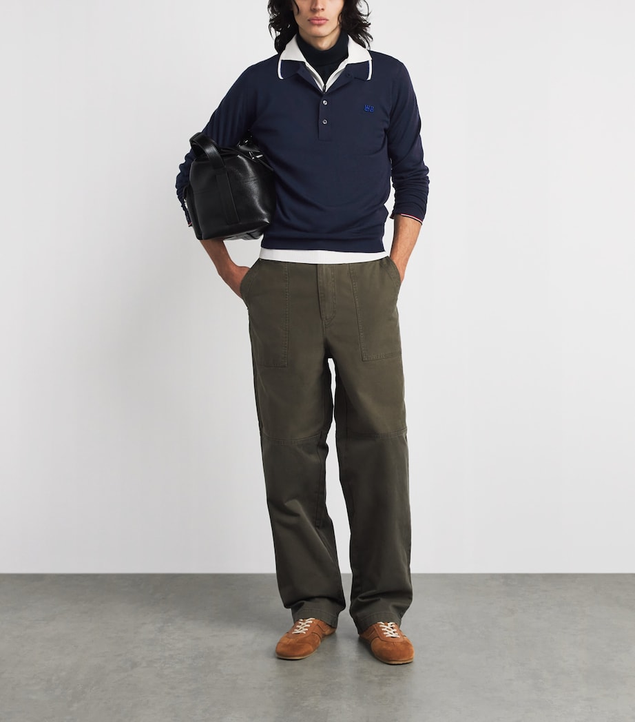 Wales Bonner Mens x John Smedley Merino Henry Polo Sweater Navy Image 2